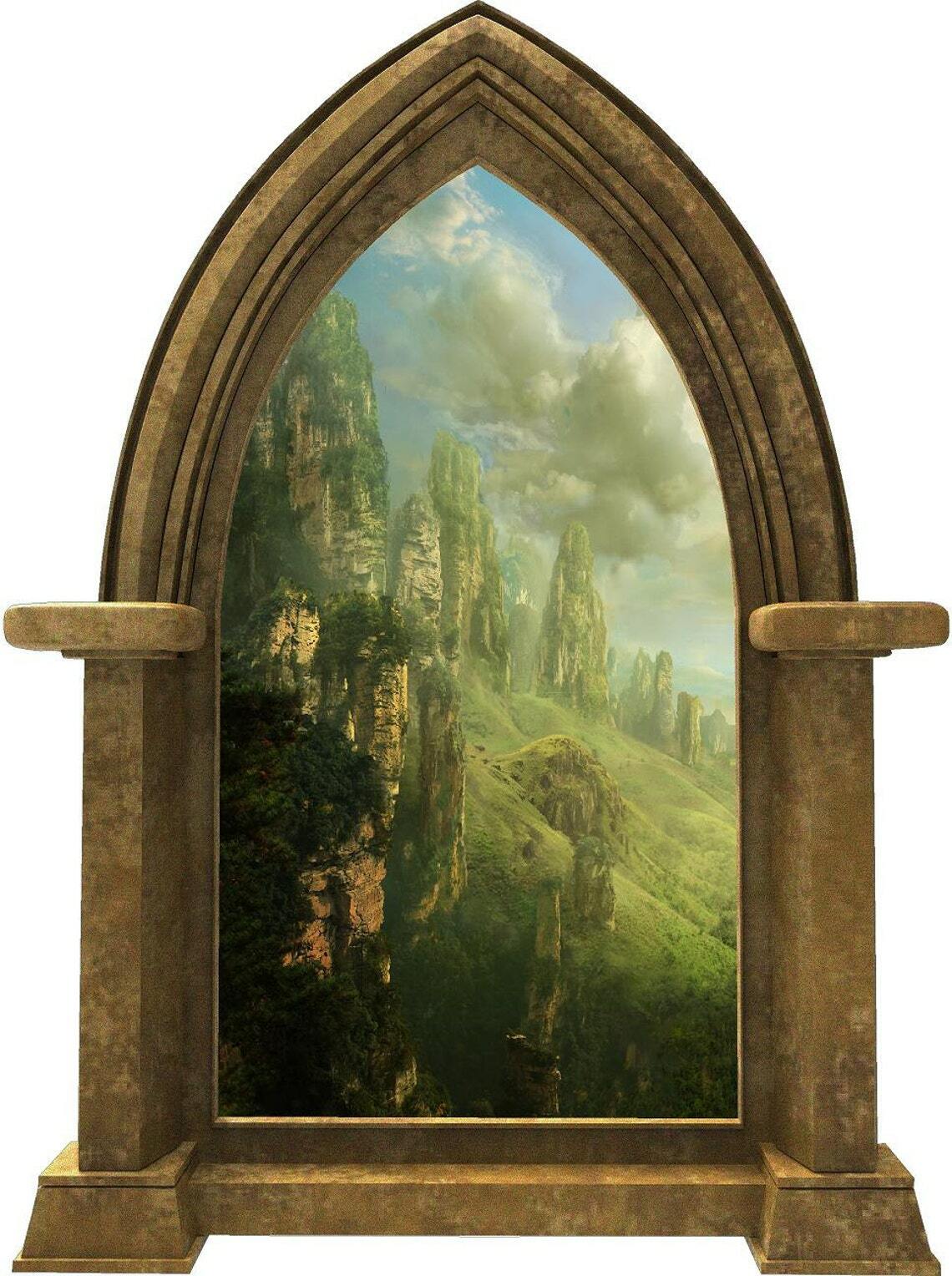 CastleScape Rock Towers Wall Decal Stone Castle Window Vinyl Wall Sticker Decor