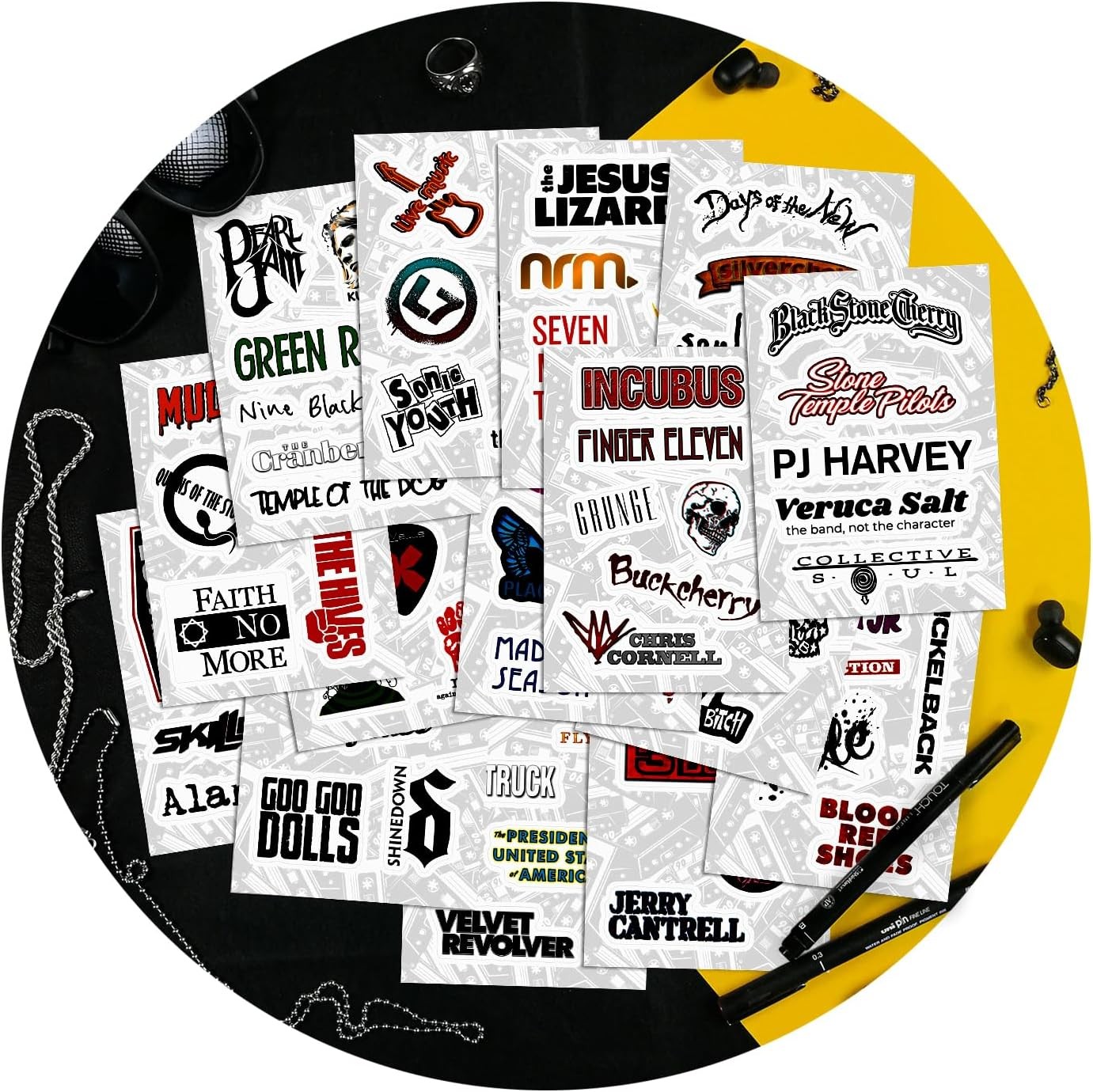 100Pcs Grunge Stickers, 90's Grunge Music, Rock Stickers, Rock Band Decals, Musi