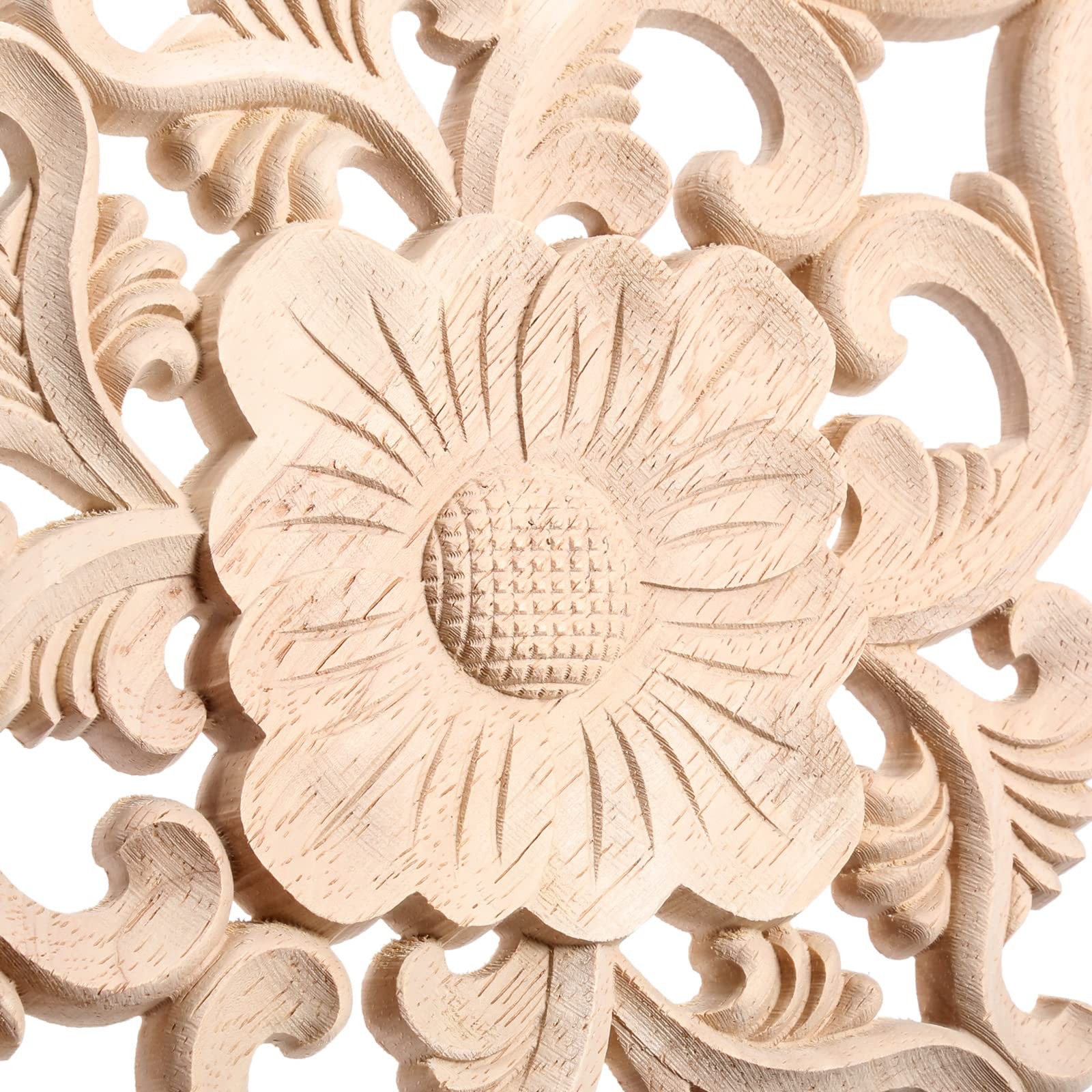 Wood Carved Appliques, 2Pcs Wooden Decorative Onlays, Unpainted Furniture Cen…