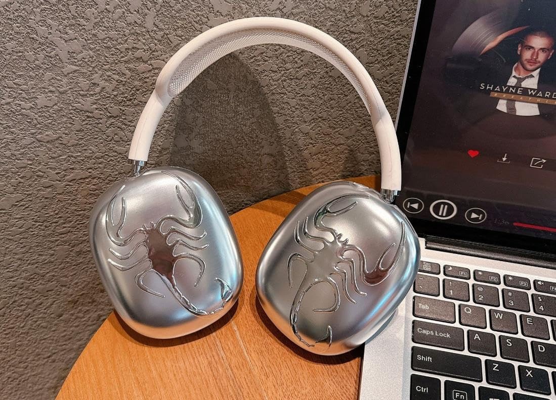 2 Pcs 3D Scorpion Emblem Metal Chrome Stickers for AirPod Max Universal