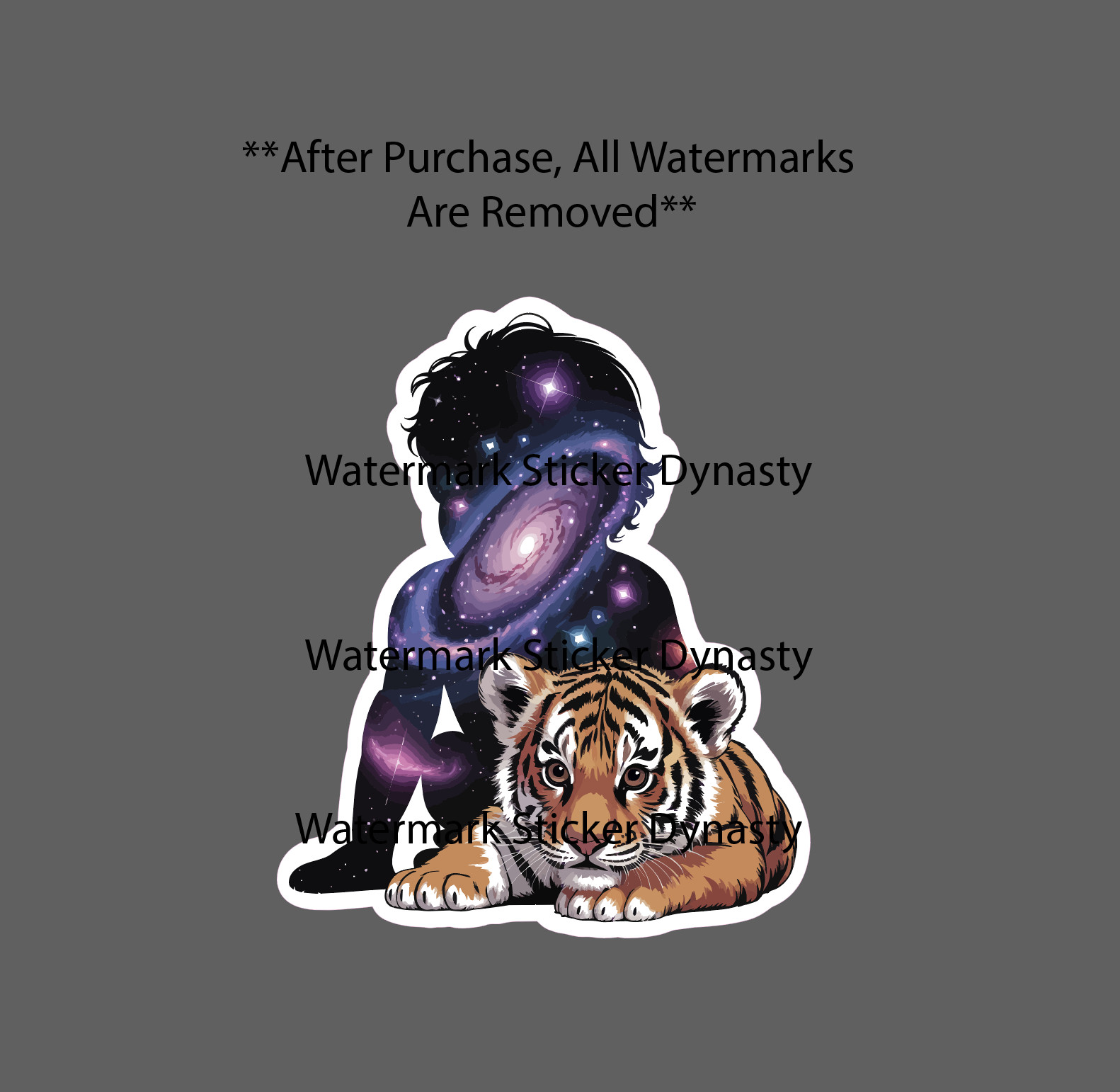 Kid and Tiger Cub Sticker Waterproof Decal Galaxy Space Stars Gift NEW