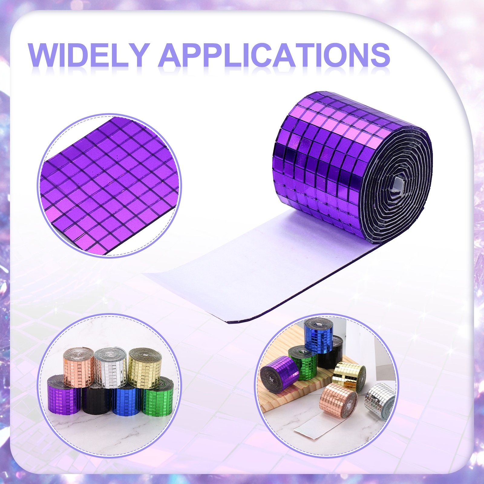 3200 Pieces Adhesive Mosaic Tiles 5 x 5 mm Disco Tiles 2 Rolls (Purple/Green)