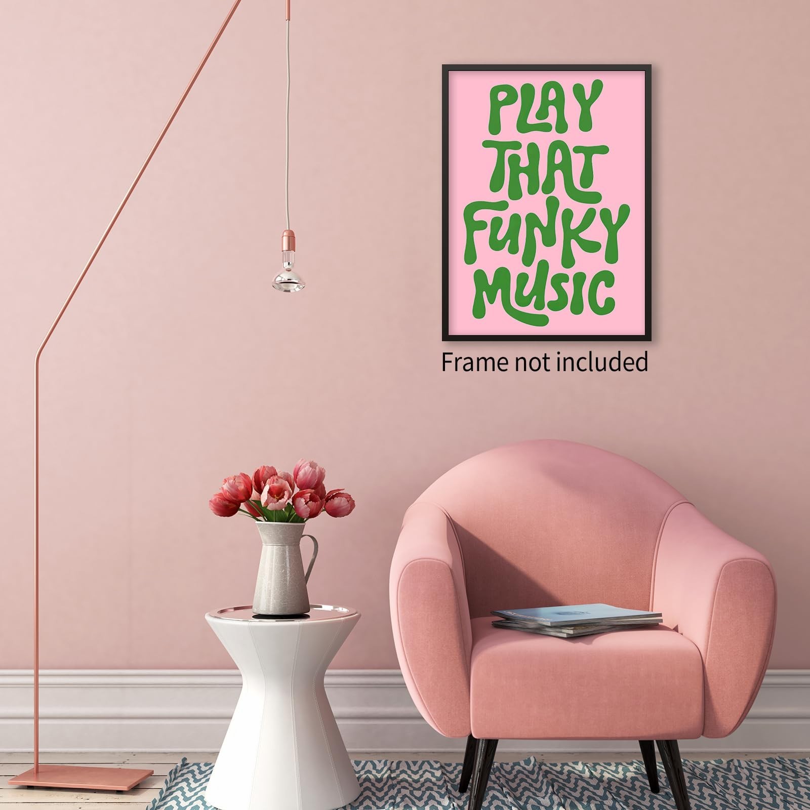 OMANI 70's Play That Funky Music Wall Art Pink and Green Popular Song Posters…