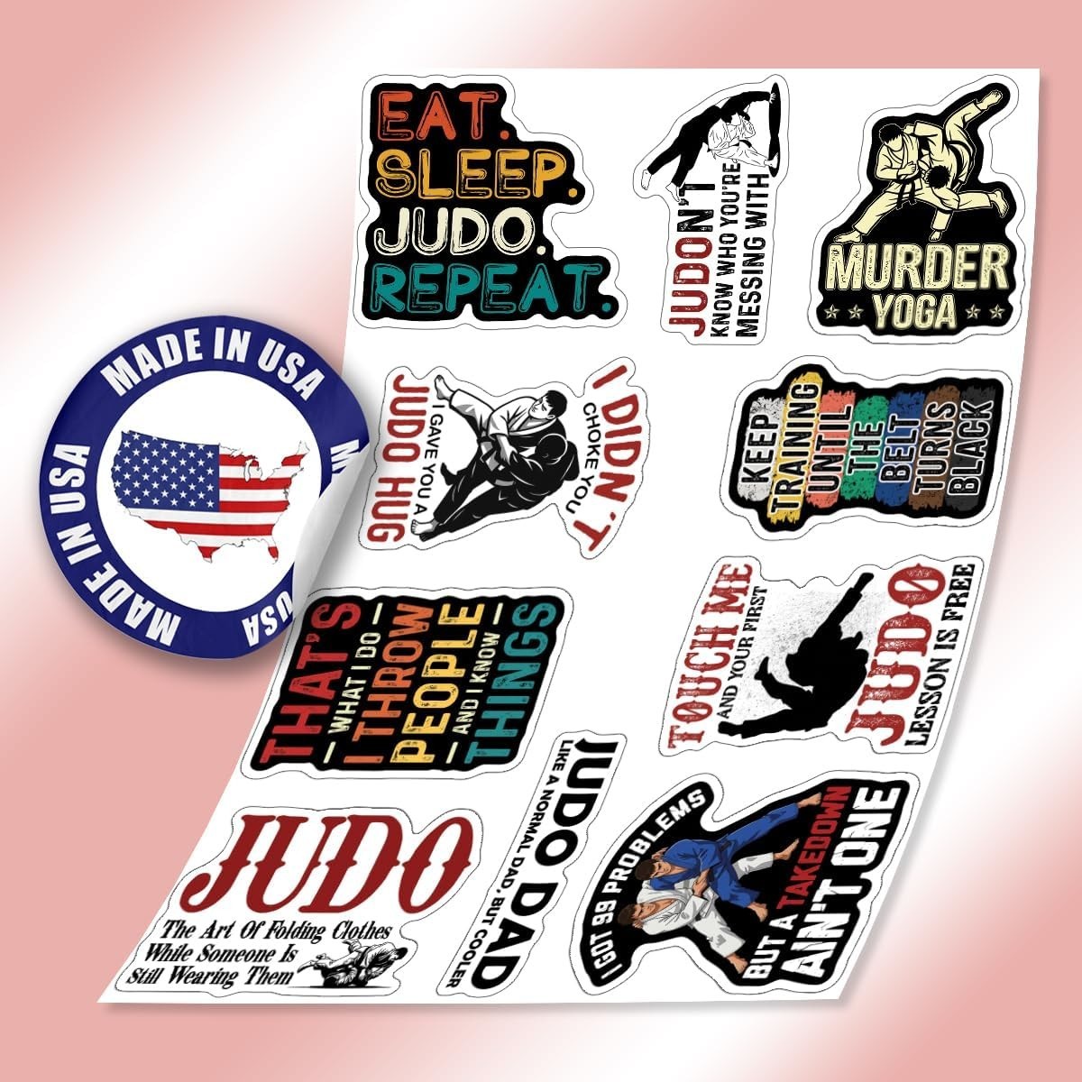 10pcs Judo Sticker Sheet, Martial Arts Joke & Training Decal for Judoka Judo Dad
