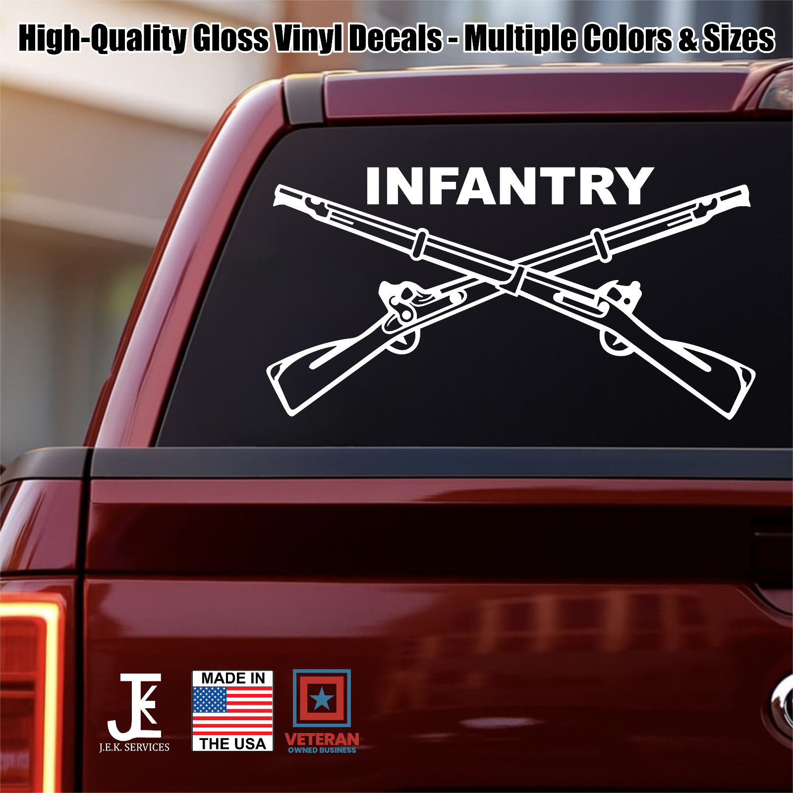 US Army Infantry Crossed Rifles Decal –Veteran Car/Truck Sticker, Sizes & Colors