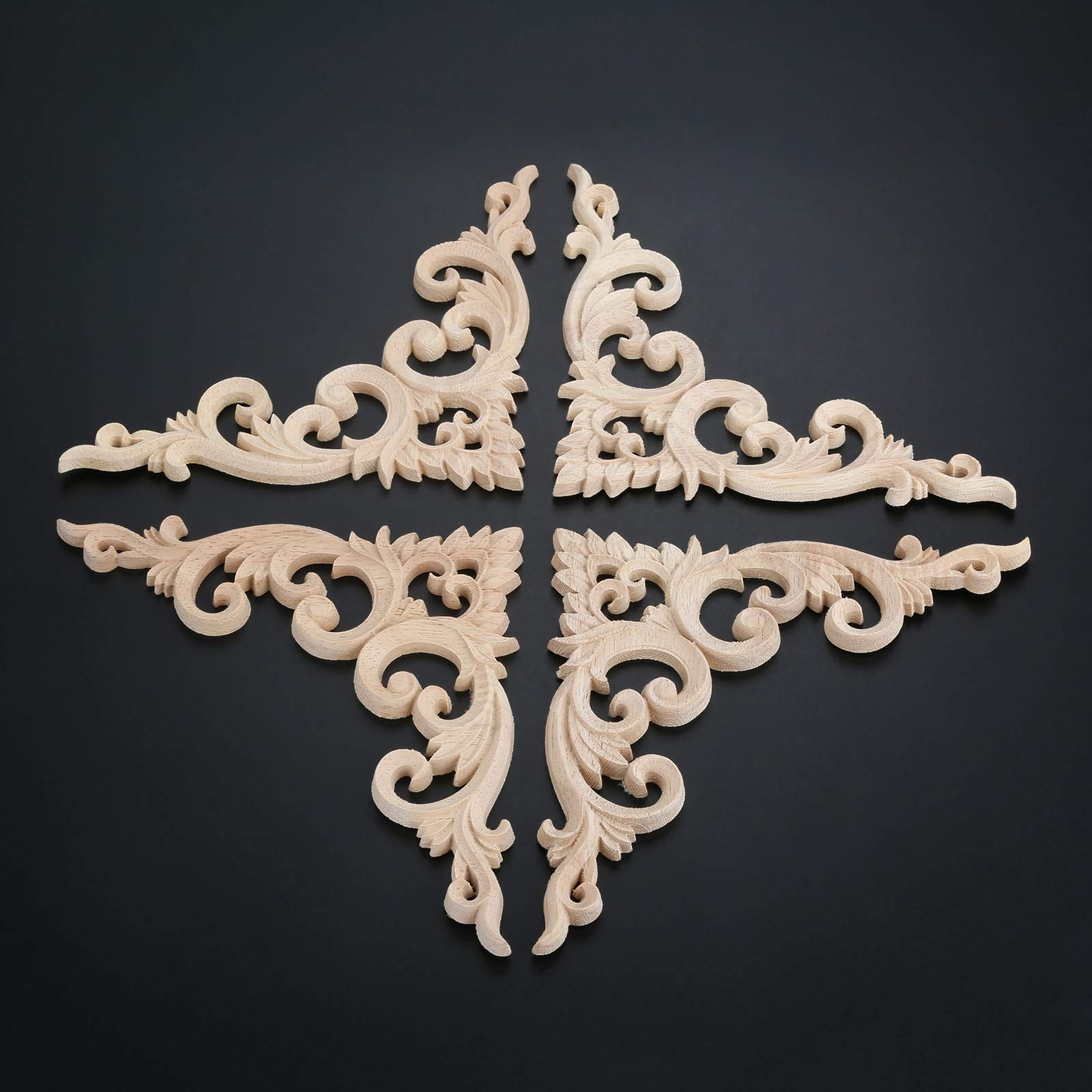 Wood Appliques Decorative Wood Onlays for Furniture, 4Pcs Unpainted DIY Woode…