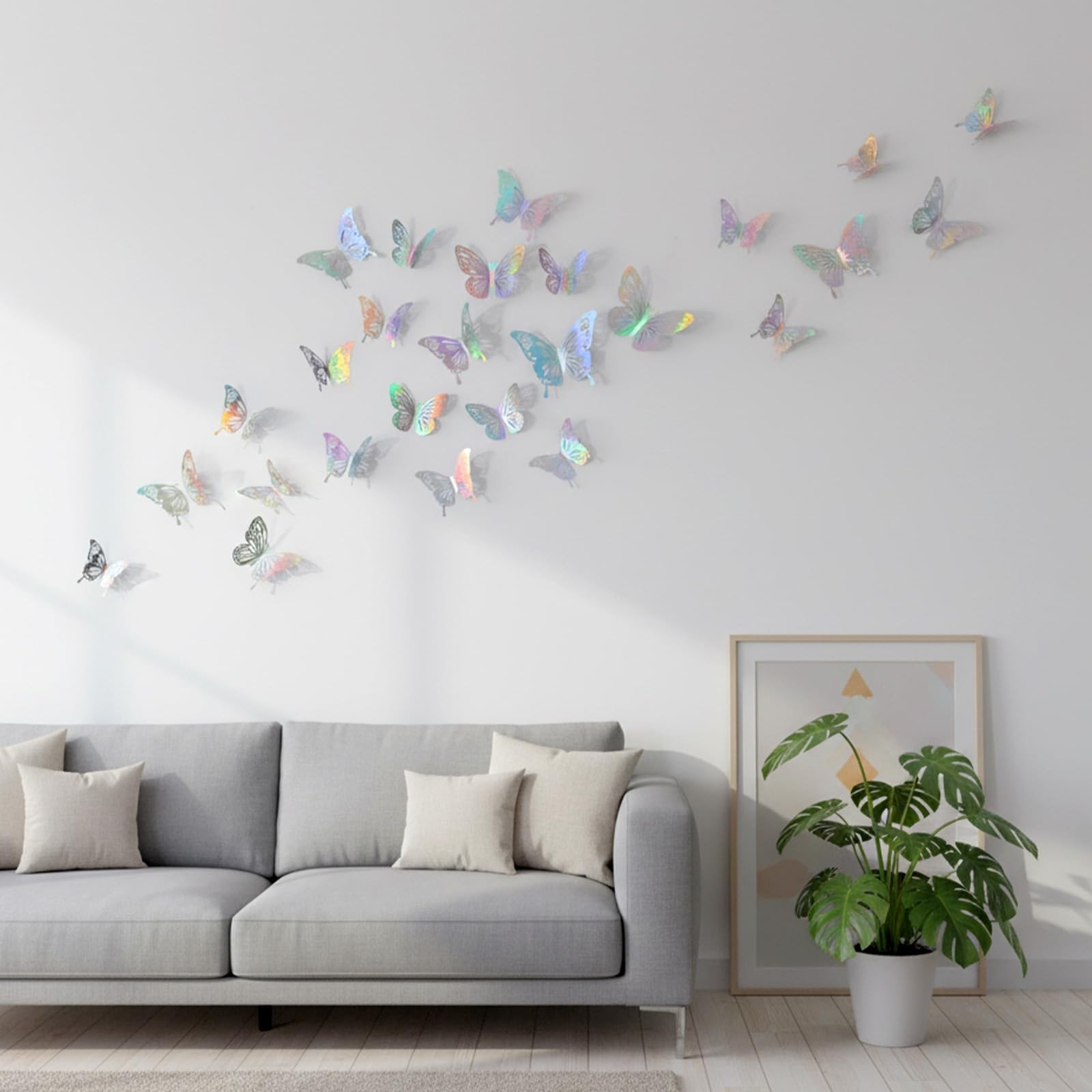 48Pcs 3D Laser Sivery Butterfly Wall Decor 2 Styles 3 Sizes Silver