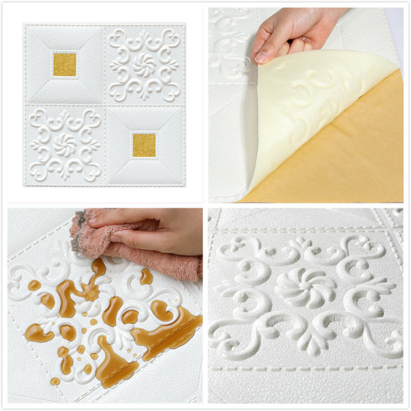 DIY Foam Wallpaper Embossed Wall Sticker Panels Self-adhesive Ceiling Home Decor