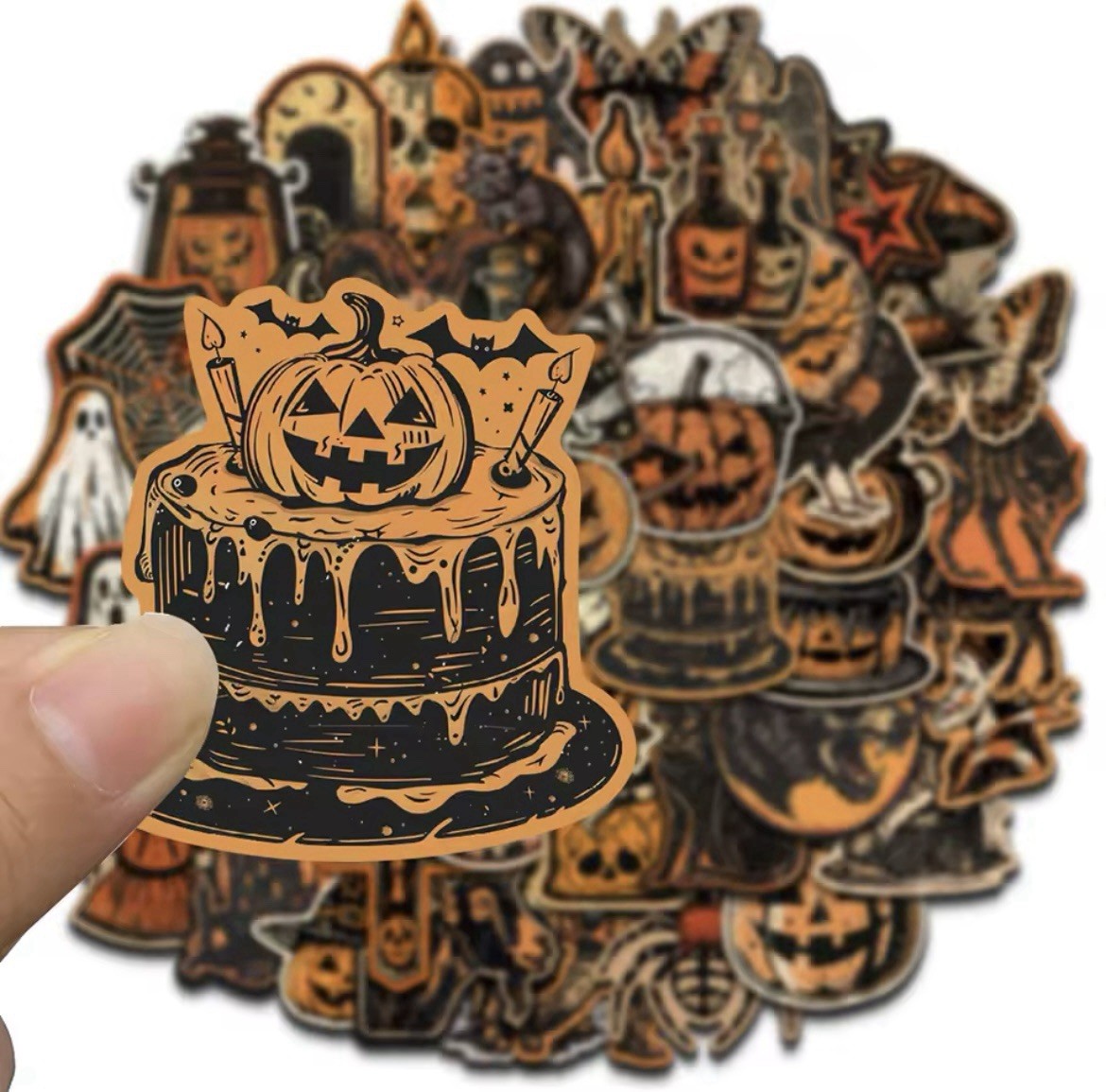 Halloween Spooky 50pk Stickers Orange And Black Jack O Lantern Scary Stickers