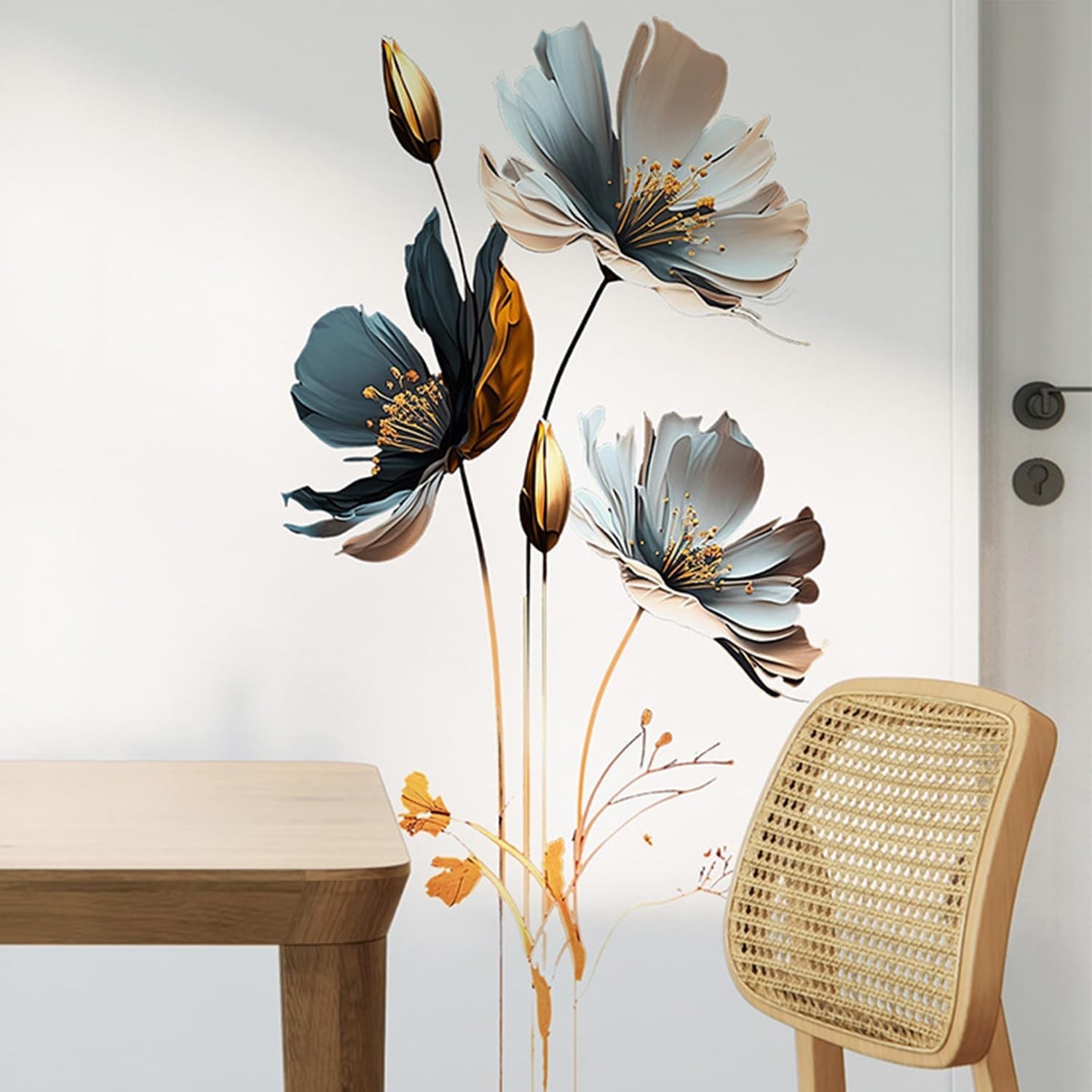 Reusable Gold Floral Wall Art Murals – Perfect for Girls’ Bedrooms & Nurseries