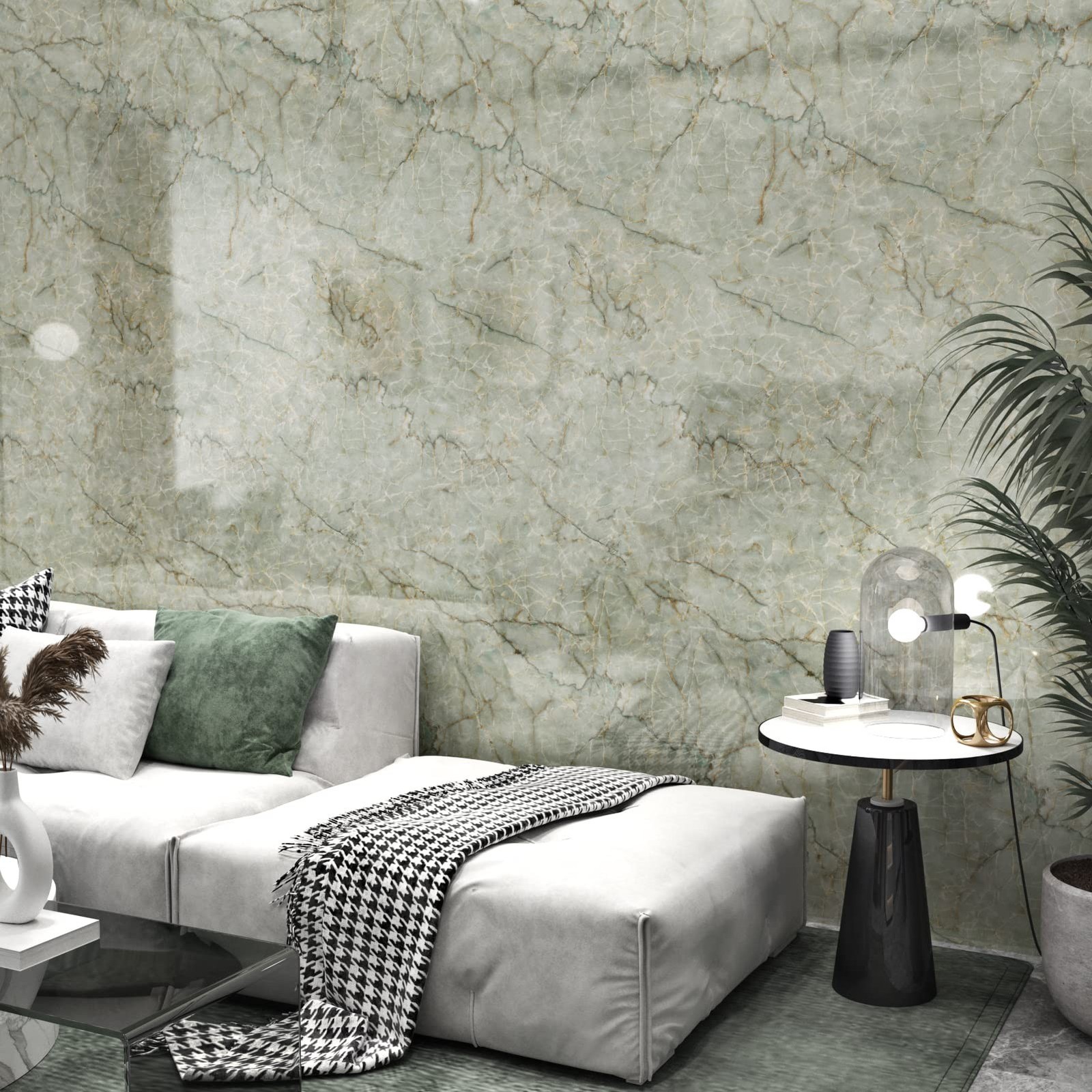 Vinyl 15.8" x 472" Green Marble Contact Paper for Cabinets Counter Top Waterp…