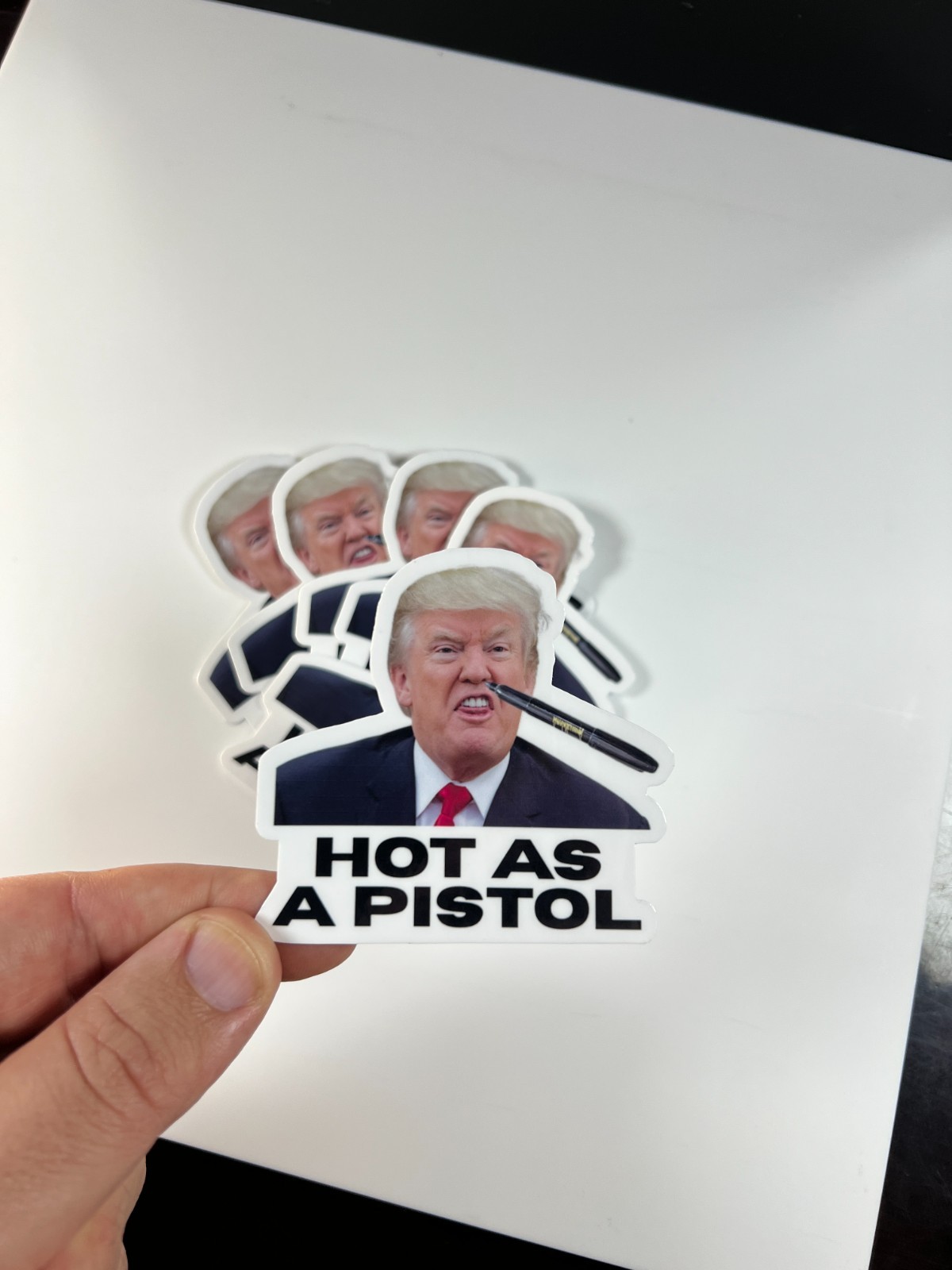 Trump Stickers "HOT AS A PISTOL" MEME Gas Pump Waterproof Vinyl NEW 1/10/50/100