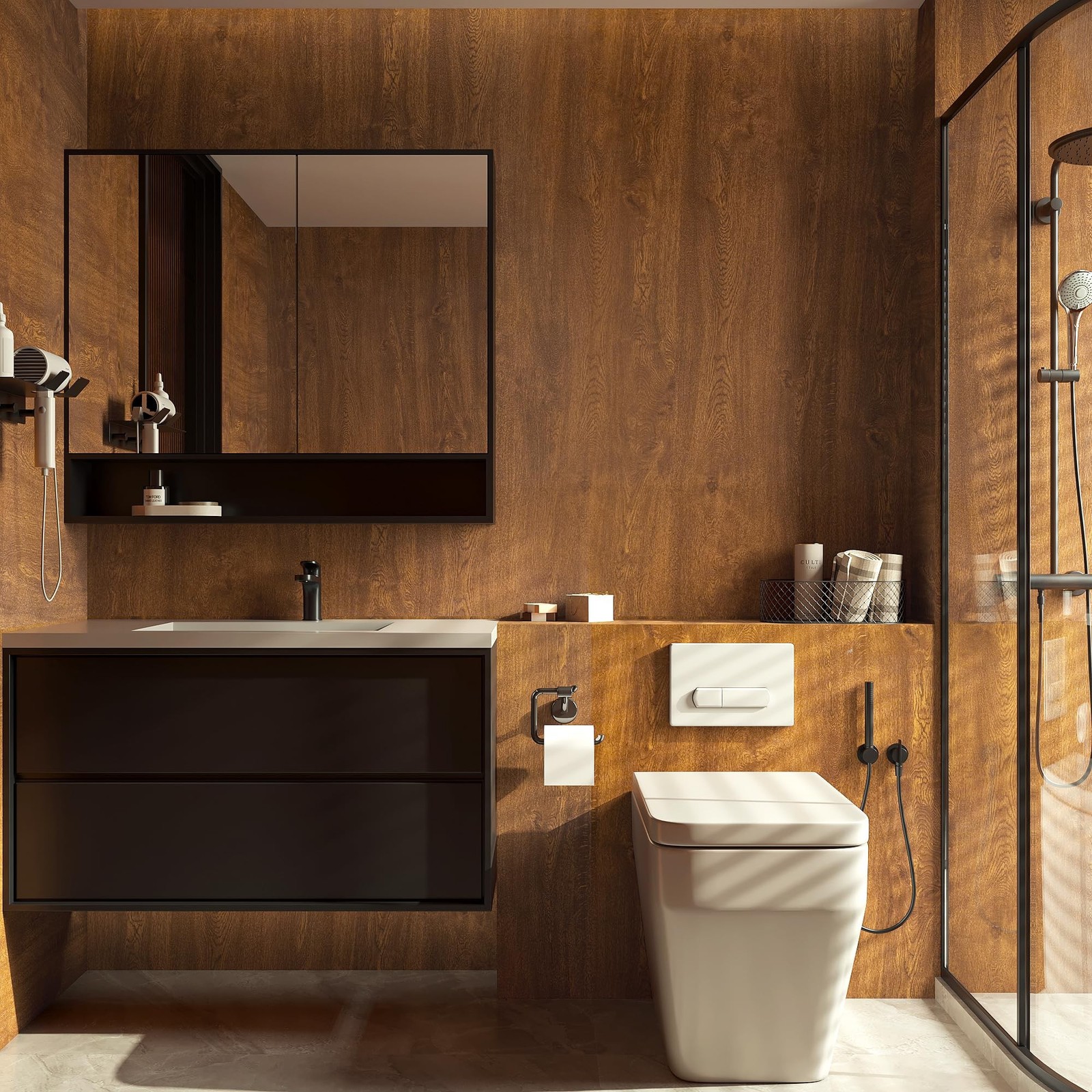 Wood Contact Paper for Countertops Cabinets 16×354 inch Brown Wood Grain Wall…