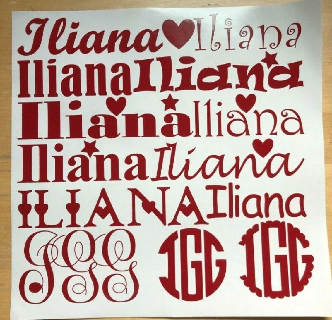 12" Sheet of Vinyl Monograms & Names for School Supplies, Custom, Personalized