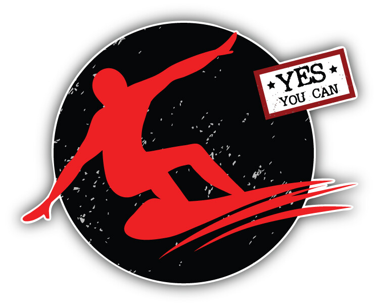 Yes You Can Man Surfing Sport Label Car Bumper Sticker Decal