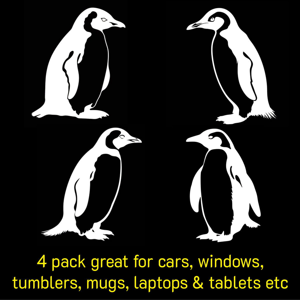4 Pack Penguins Vinyl Decal Car Truck Window Tumbler Laptop Tablet Notebook Mugs