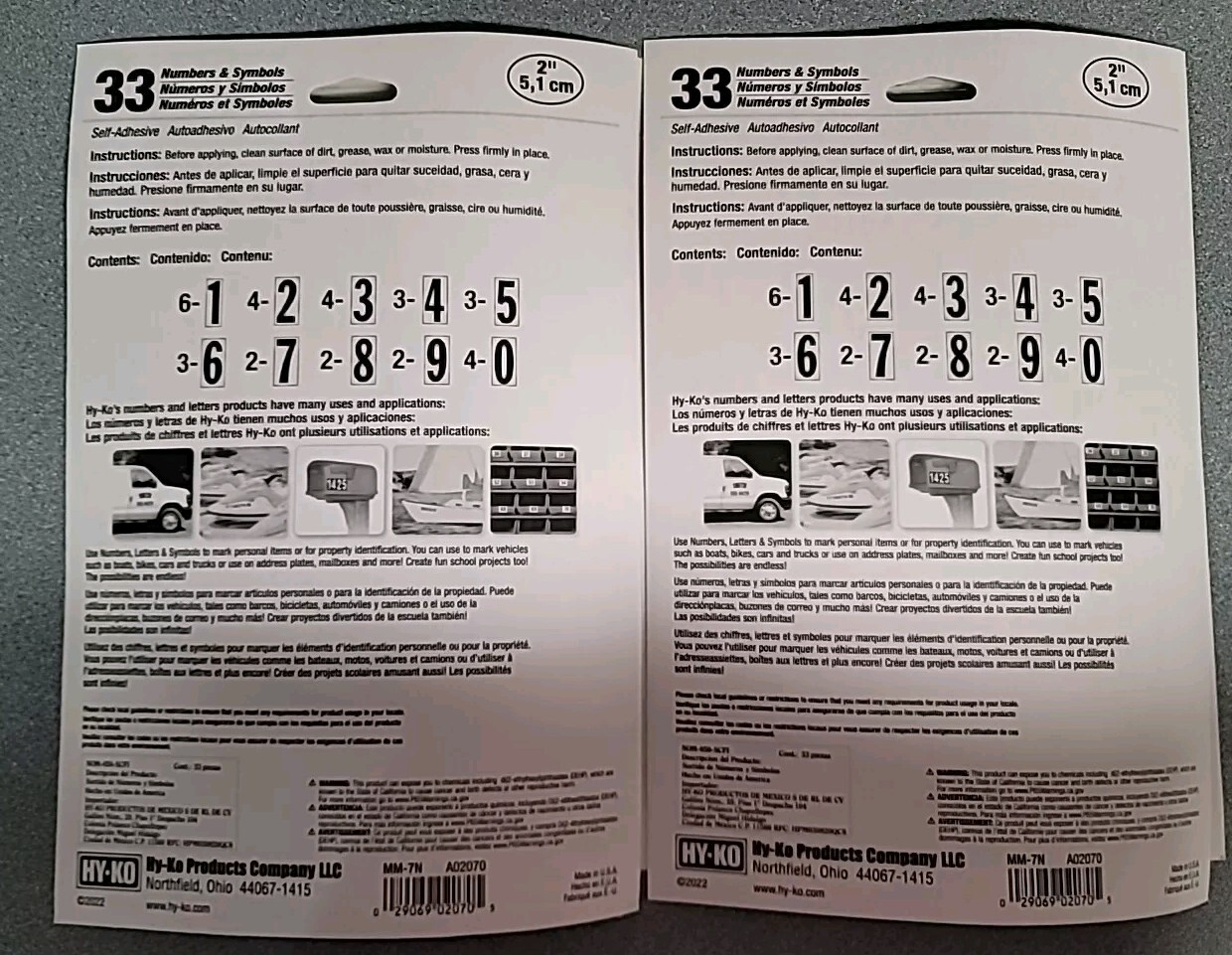 2X Hy-Ko Products MM-7N Self Adhesive Vinyl Numbers 2" High Black & White 39 Pcs
