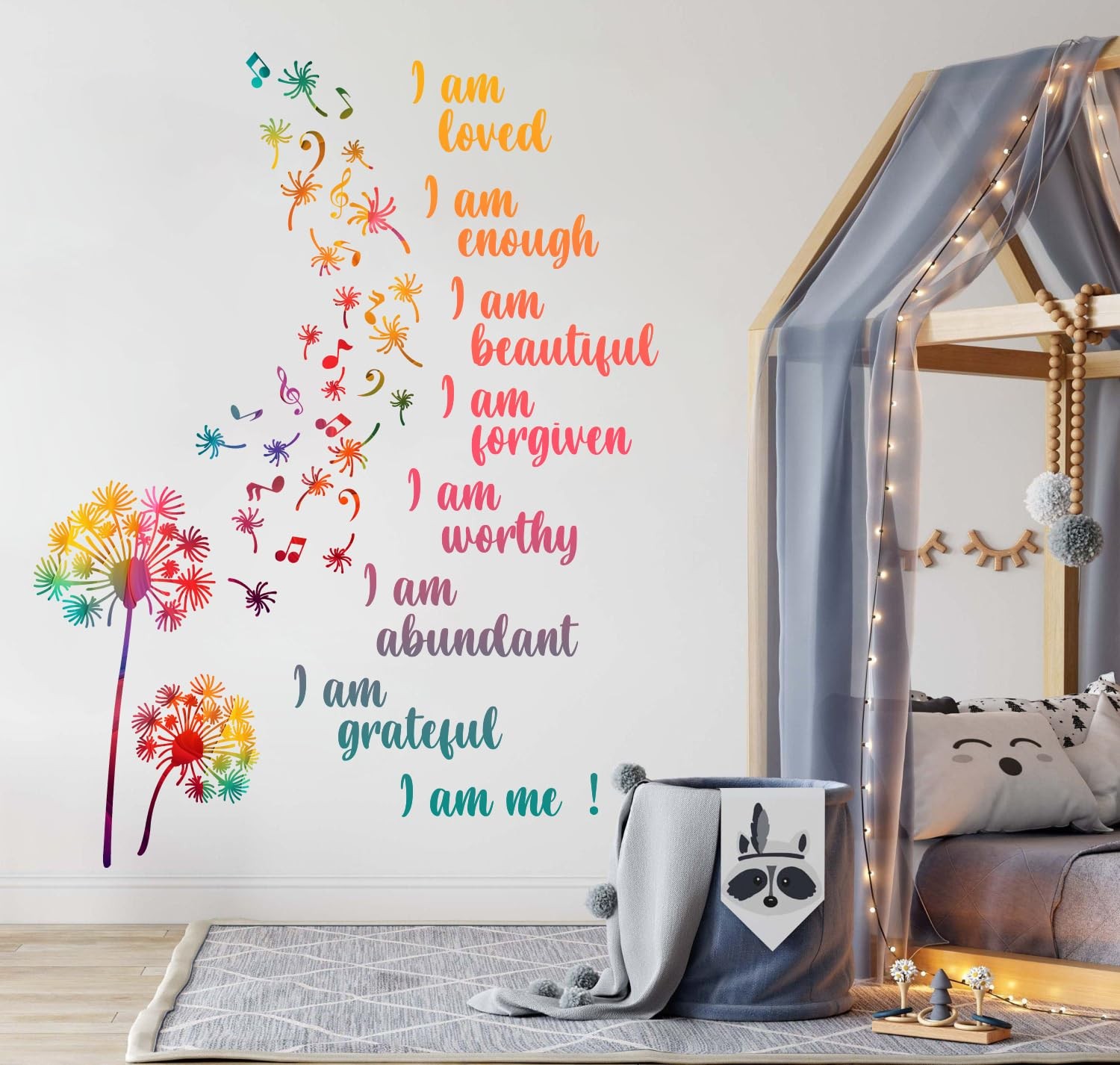 Colorful Dandelion Wall Stickers, Motivational Quote I Am Affirmation Vinyl W…