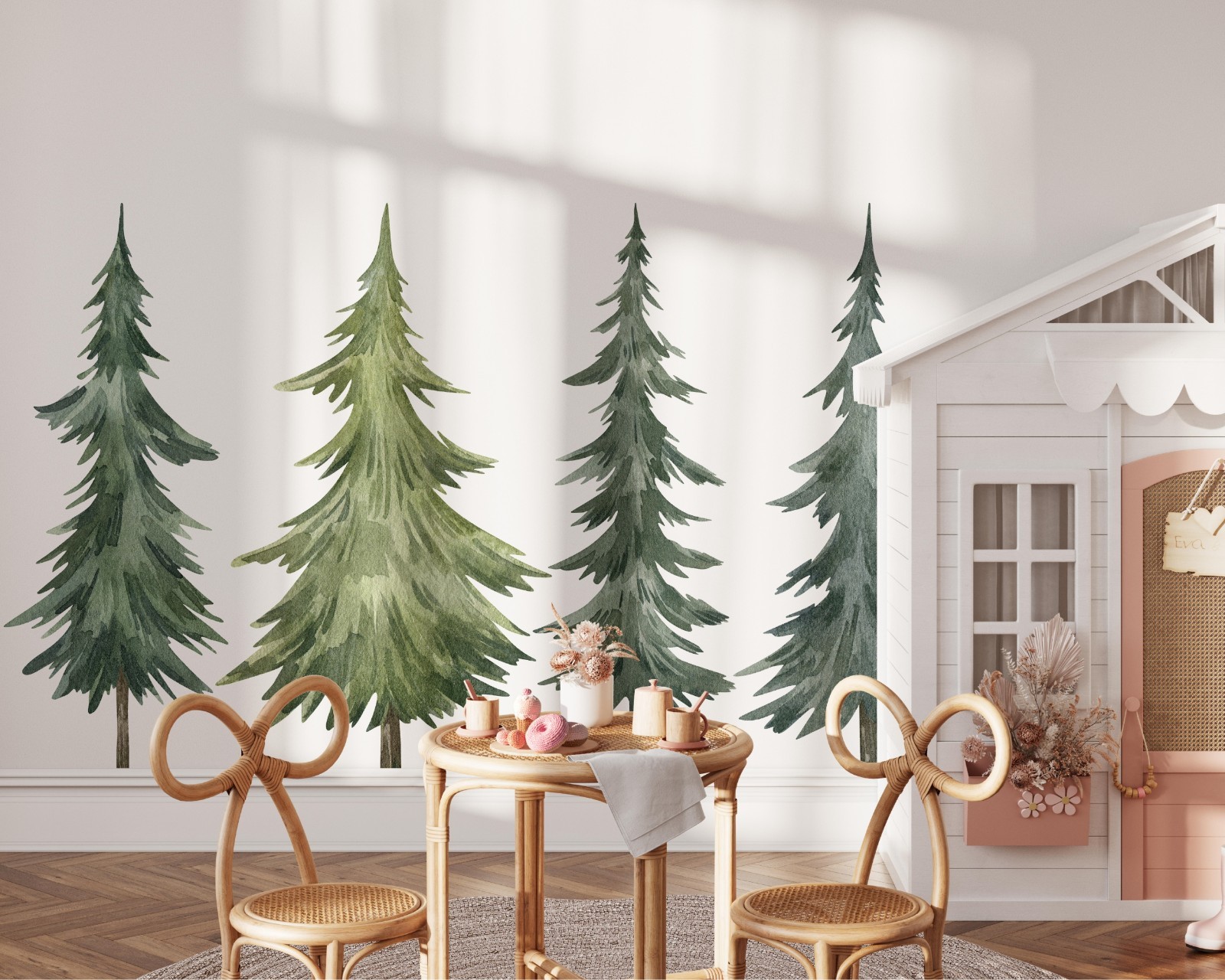 Woodland Pine Tree Wall Decal Tree Nursery Decor Set, MEDIUM Set of 4 Trees
