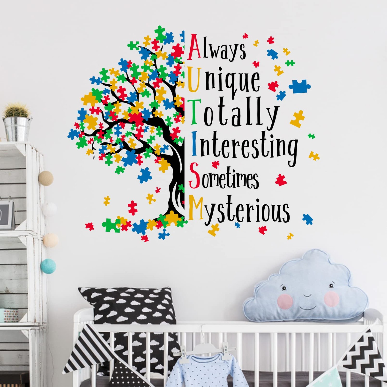 Autism Awareness Day Inspirational Sign Wall Decal Sticker, Positive Puzzle P…