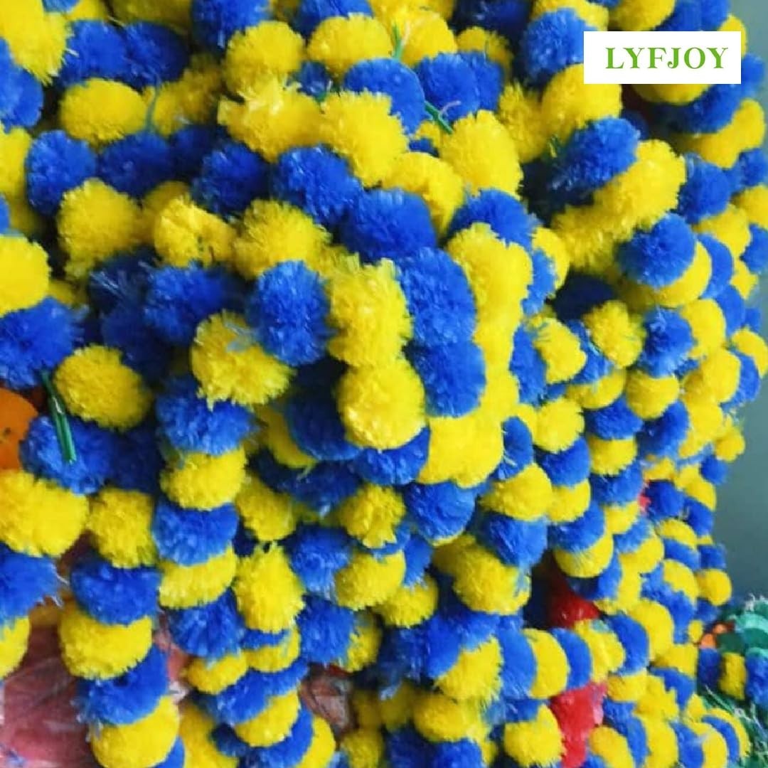 5pcs Artificial Blue & Yellow Flower 5 Ft Garland For home, Wedding Decoration