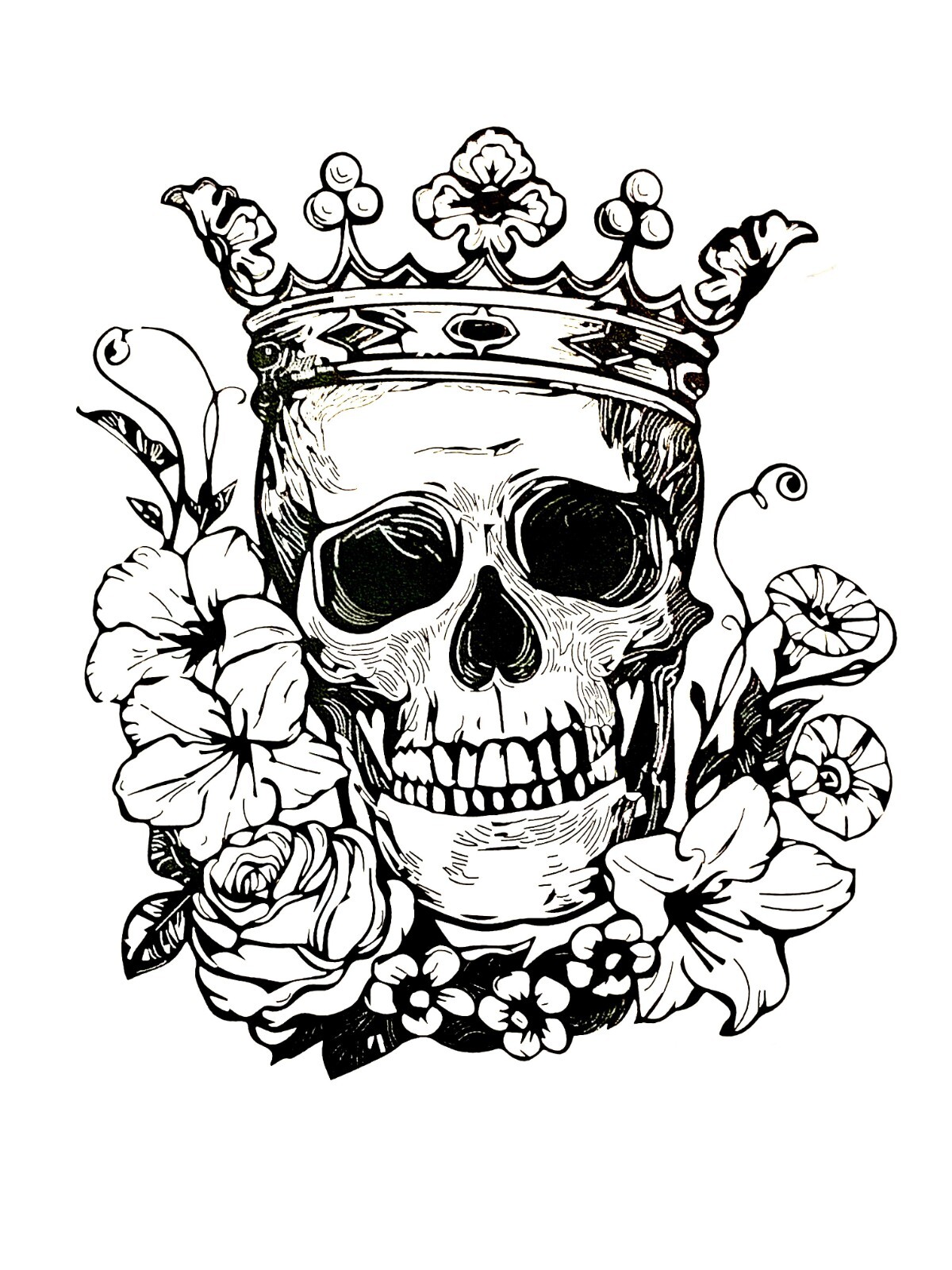 Skull Crown Sticker (3 Inch) Line Art Minimalist Gothic Sketch Grunge