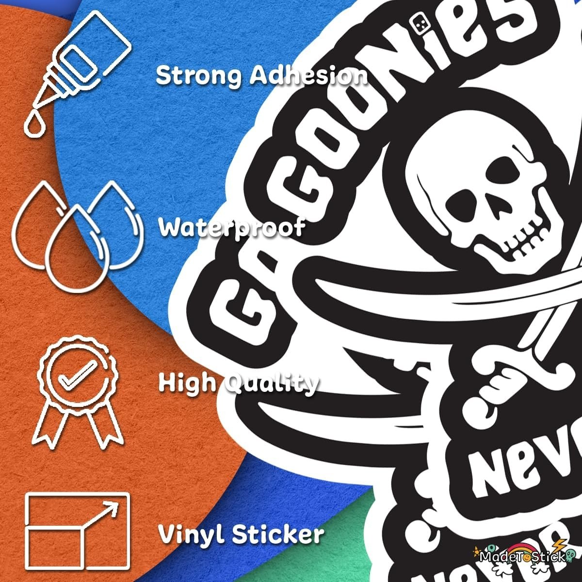 Goonies Never Say Die 80s Retro Movie Skull 2-Pack Vinyl Decal Car 5"x4.9"