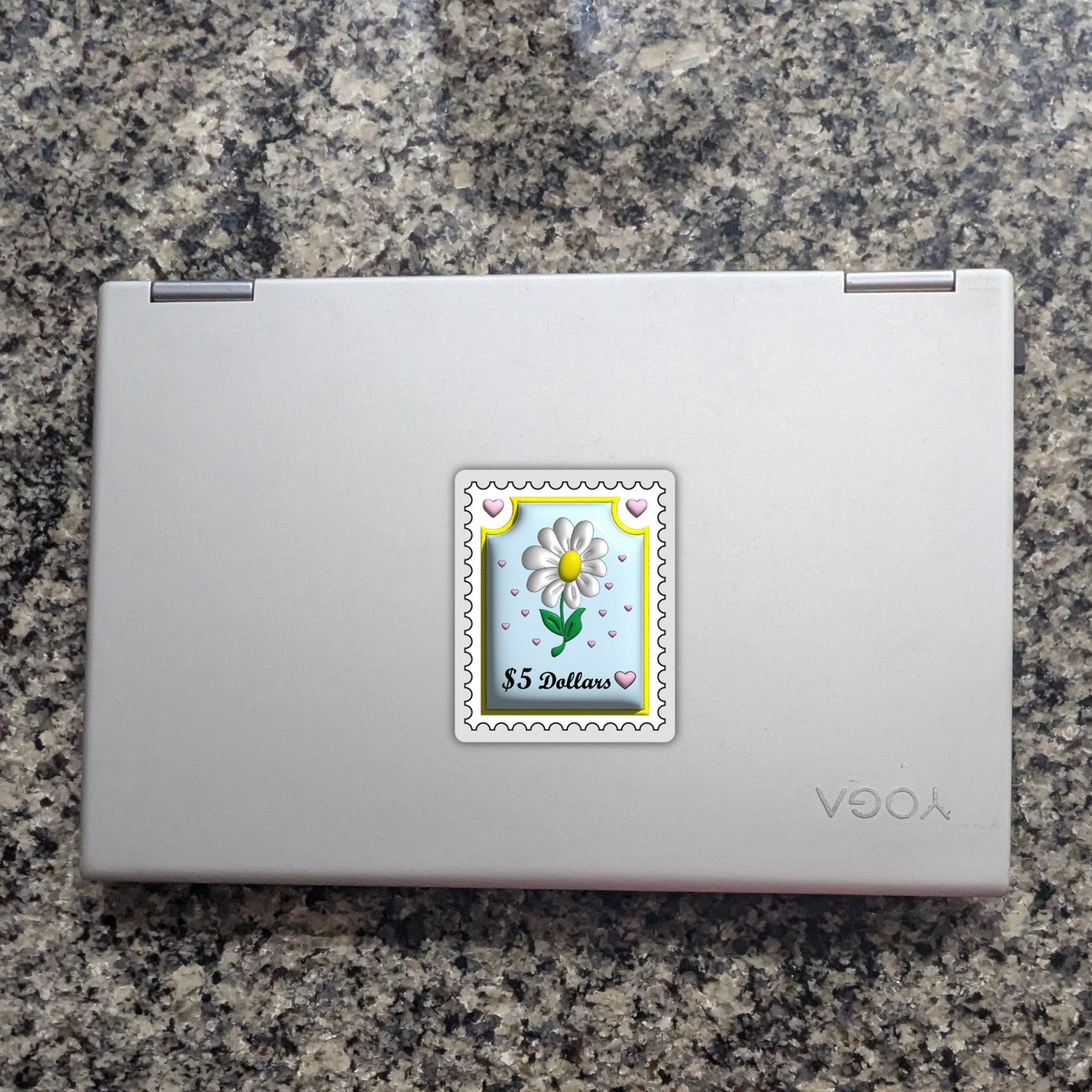 Cute Daisy Postage Stamp Vinyl Sticker Floral Heart Design Waterproof Laptop Car