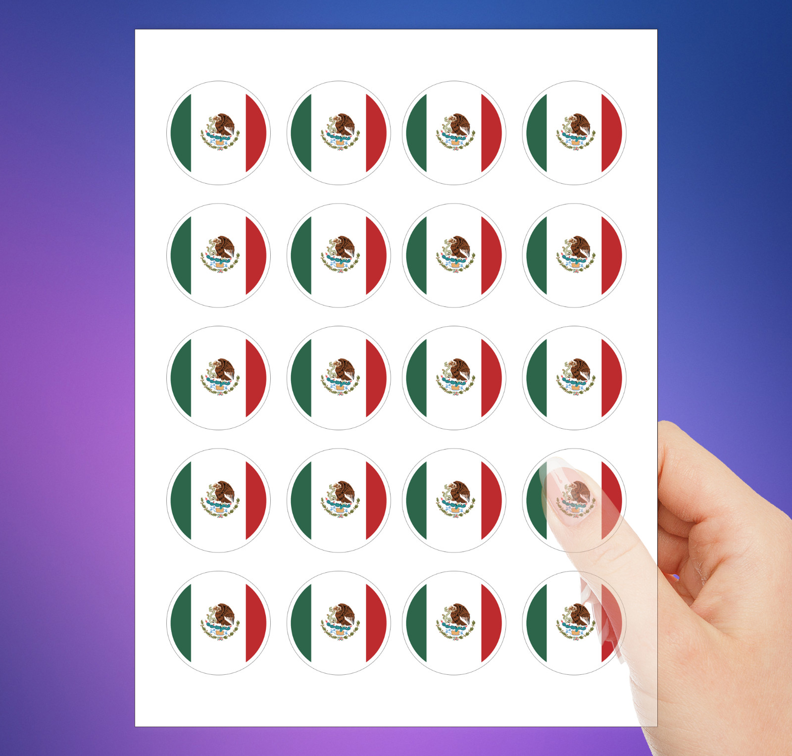 NEW – Set of 20 – Round Vibrant Mexico Flag Sticker – Durable Vinyl Decal