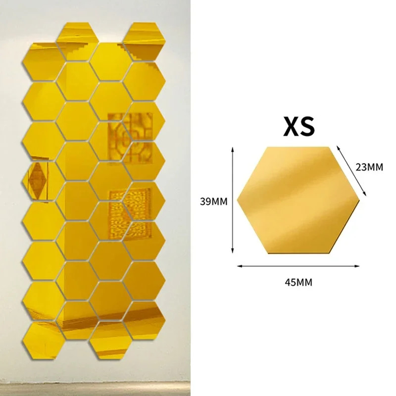 100/1pcs Hexagonal Acrylic Mirror Wall Sticker Mini Mirror Solid Paster