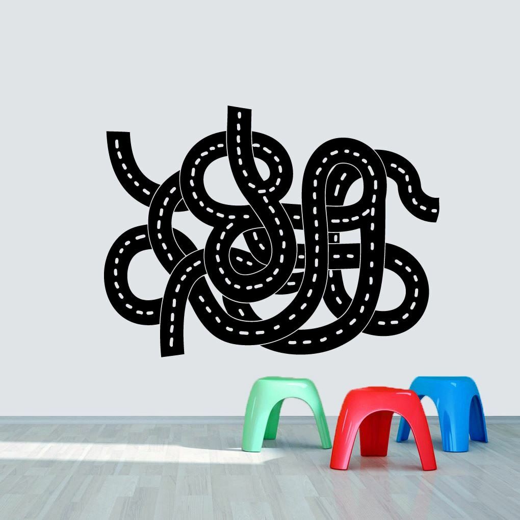 Road Wall Decal – Nursery, Kids, Playroom, Cars, Racing, Driving, Vinyl Wall Art