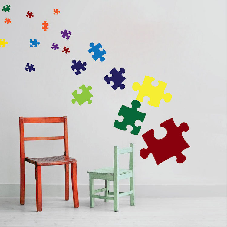 Puzzle Pieces Wall Decal Mural Vinyl Colors Jigsaw Puzzle Removable Art, d06