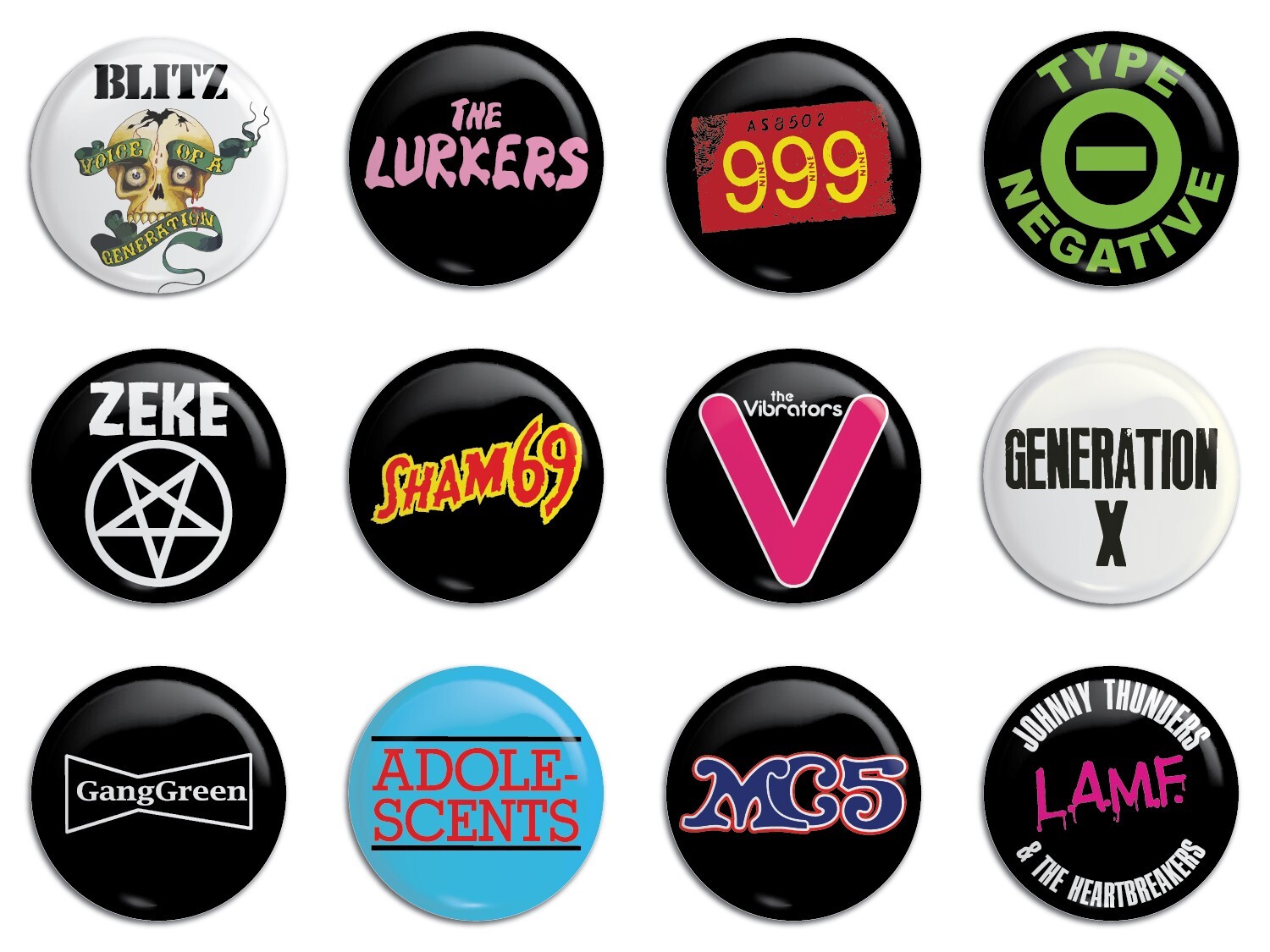 Punk Rock Bands Buttons/Pinbacks Pack 5 Type 0 Negative Sham 69 Zeke Blitz 999