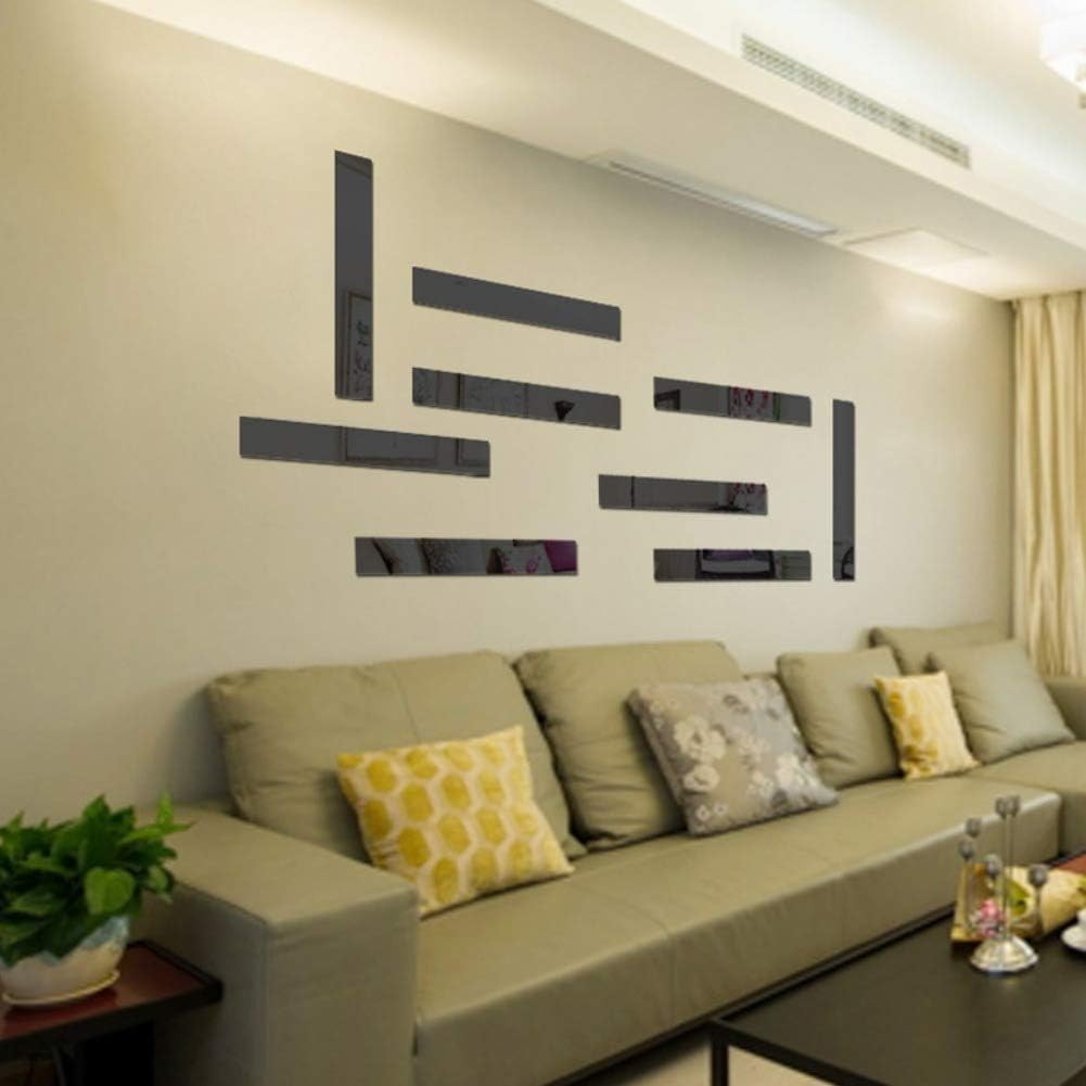 10 Pcs Mirror Wall Stickers Striped Design Mirror Art Tile Decal DIY Self Adh…