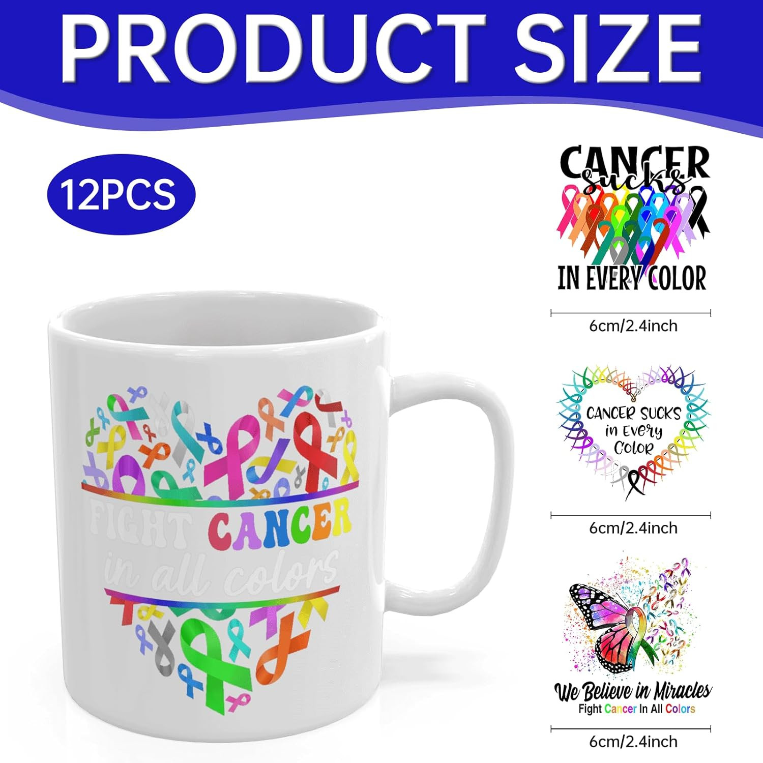 12PCS UV DTF Cup Wrap,Cancer Awareness UV DTF Cup Wraps Transfer Stickers,Easy t