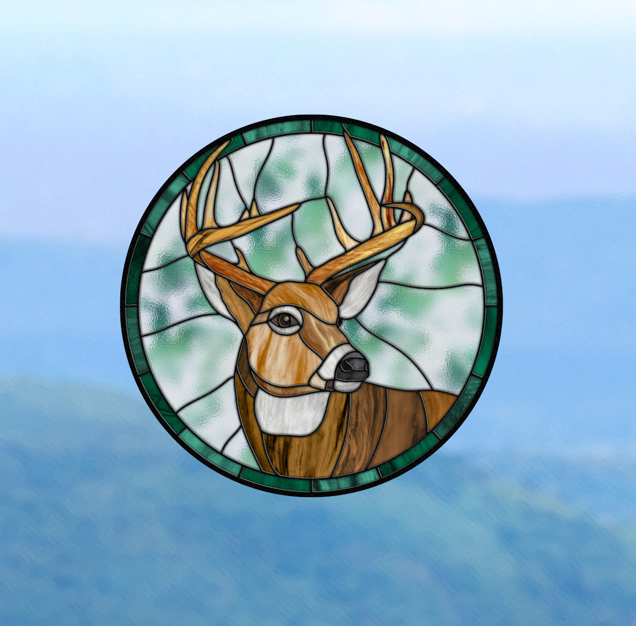 Buck ~ Deer Faux Stained-Glass WINDOW CLING Size 8" Round Repositionable Vinyl