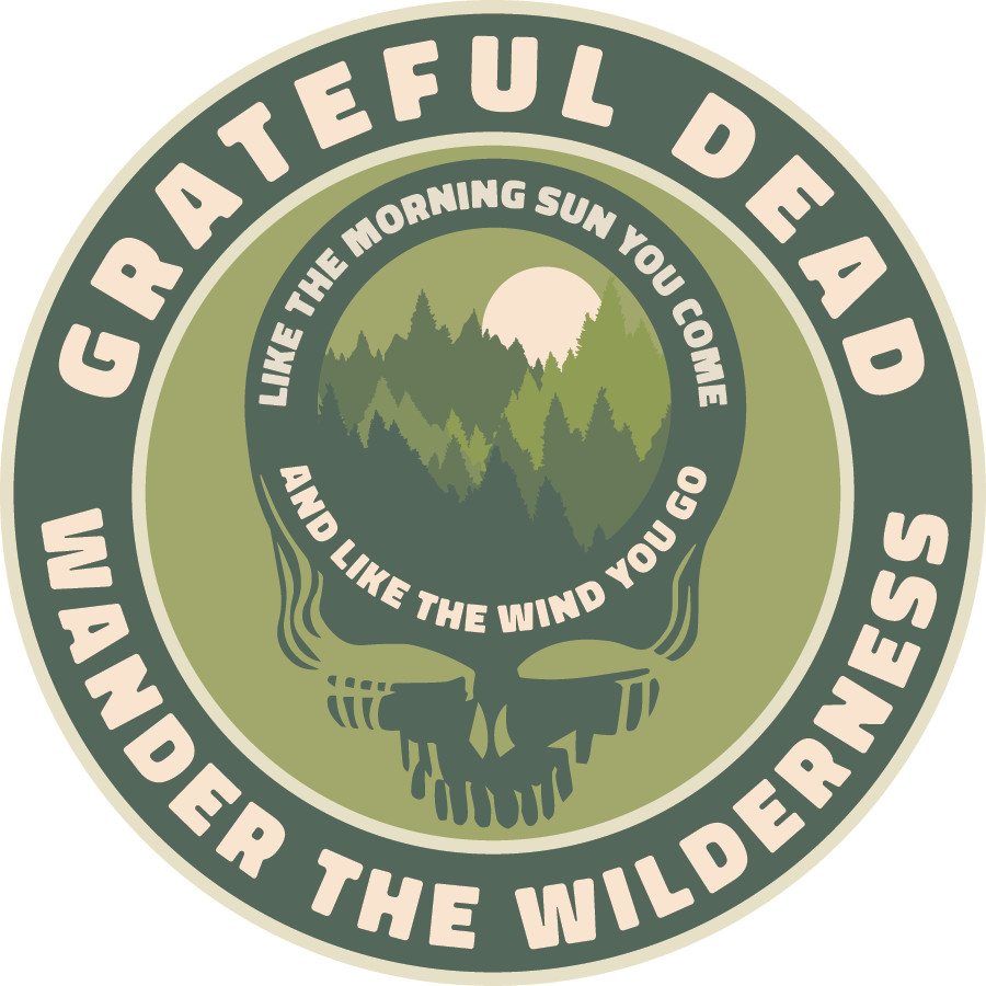 Grateful Dead Vinyl Decal – Wilderness Pine Forest Stealie, Morning Sun Lyric