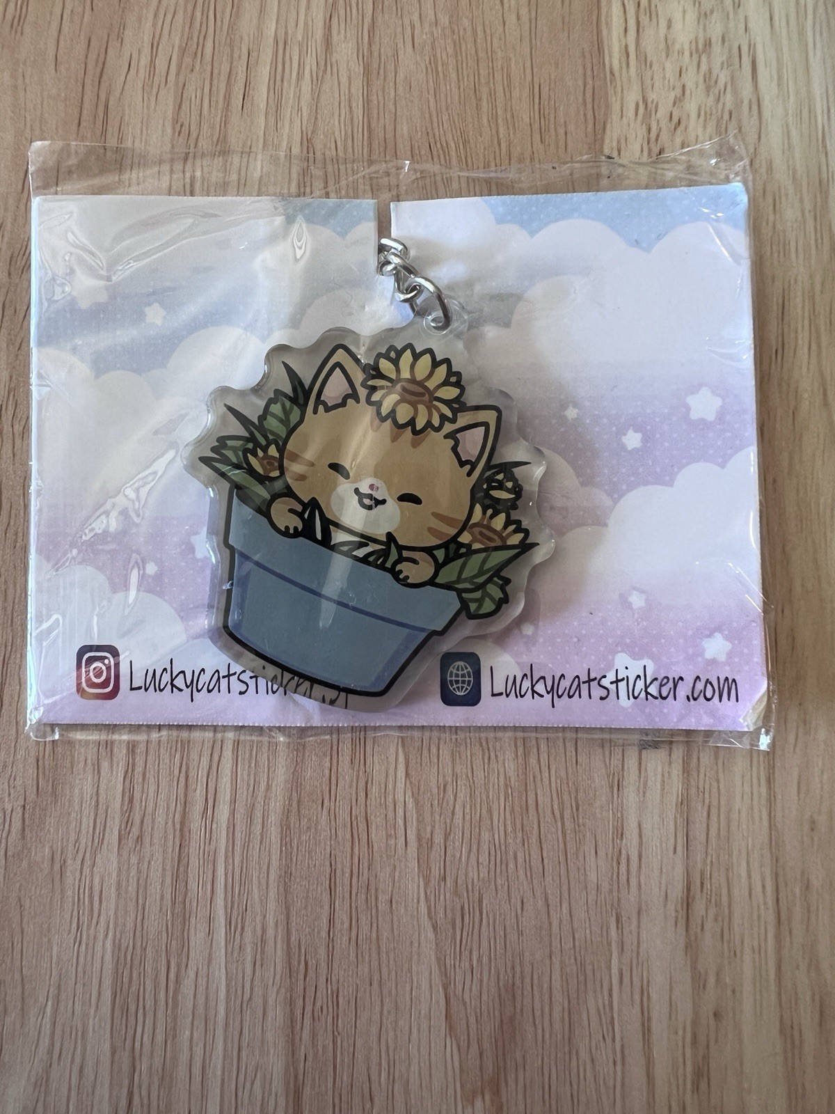 Luckycatsticker Cat in Flower Pot Keychain Charm