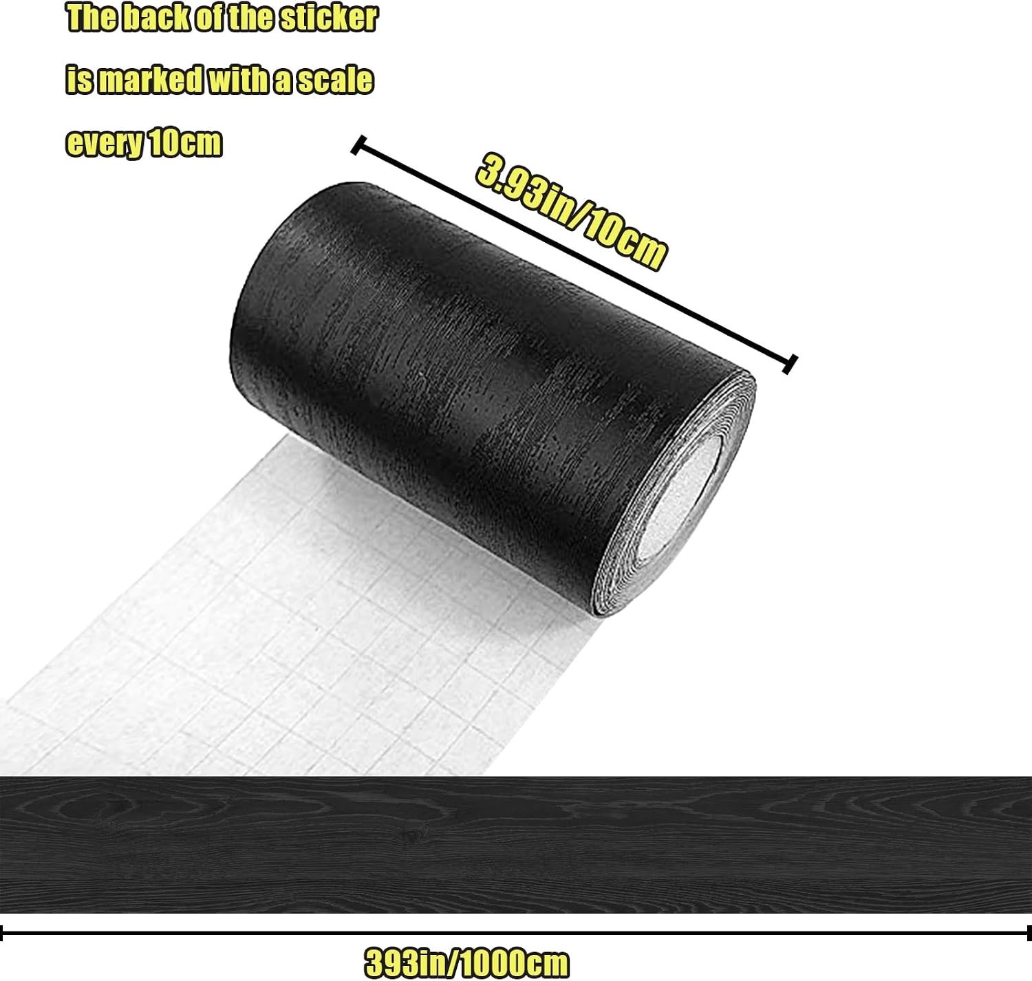 Transform Your Space – 4" x 390" Removable Waterproof Black Wood Grain Wallpaper