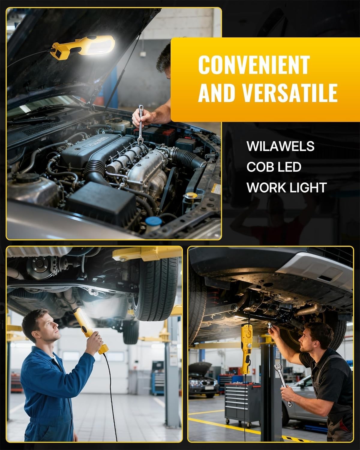 24W LED Work Light, 25FT 3000LM COB LED Light, Handheld Underhood Trouble Light