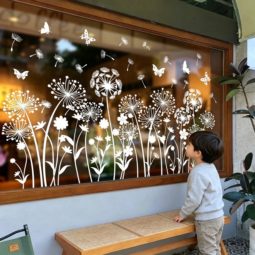 Dandelion Wall Decal White Static Cling Sticker for Windows and Glass Doors