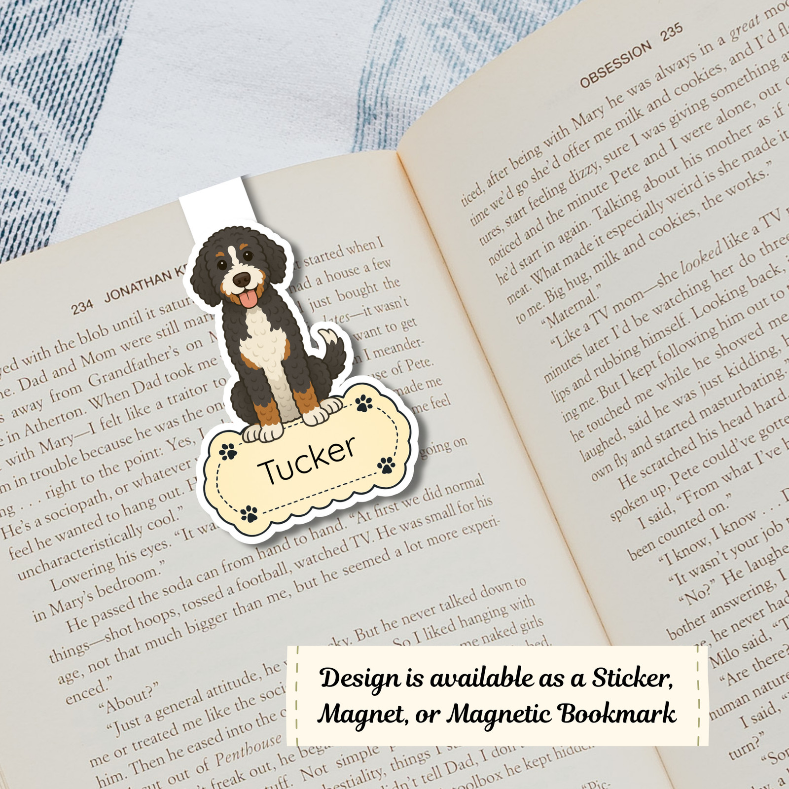 Personalized Bernedoodle Dog Sticker Magnet Bookmark – Tri-color
