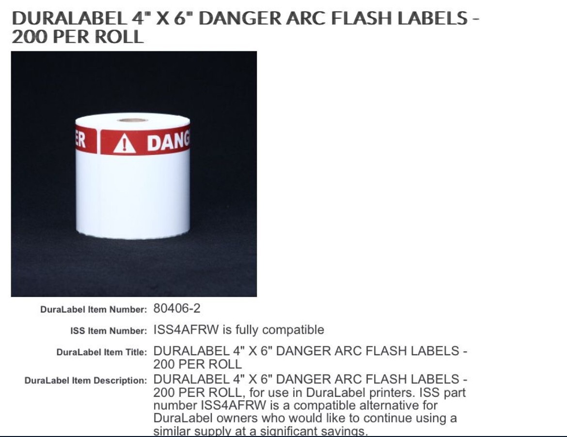 200/Roll 4" x 6" High-Performance Poly Arc Flash Labels White Danger-Red Band