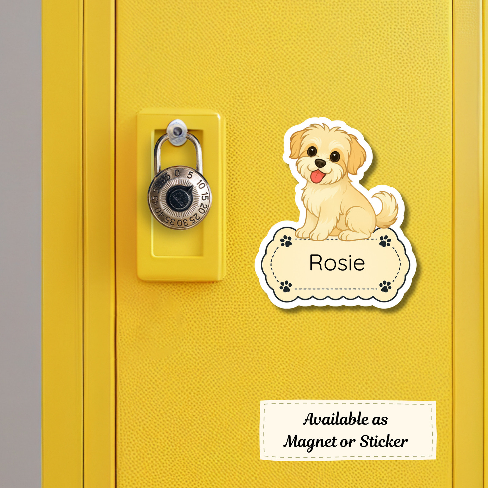 Personalized Shorkie Dog Sticker Magnet Bookmark – Gold and White