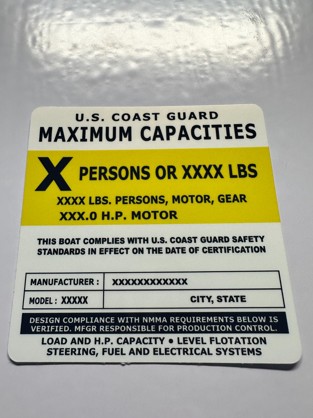 Custom Boat Capacity Plate Decal Sticker | USCG 4×4 Marine Tag 3M