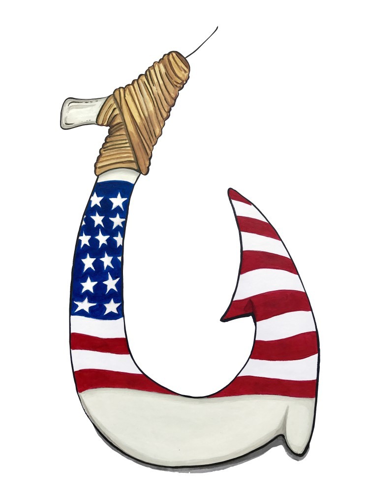 USA Flag Hook Fish Hook Flag Printed Vinyl Decal Wall Window Car Sticker