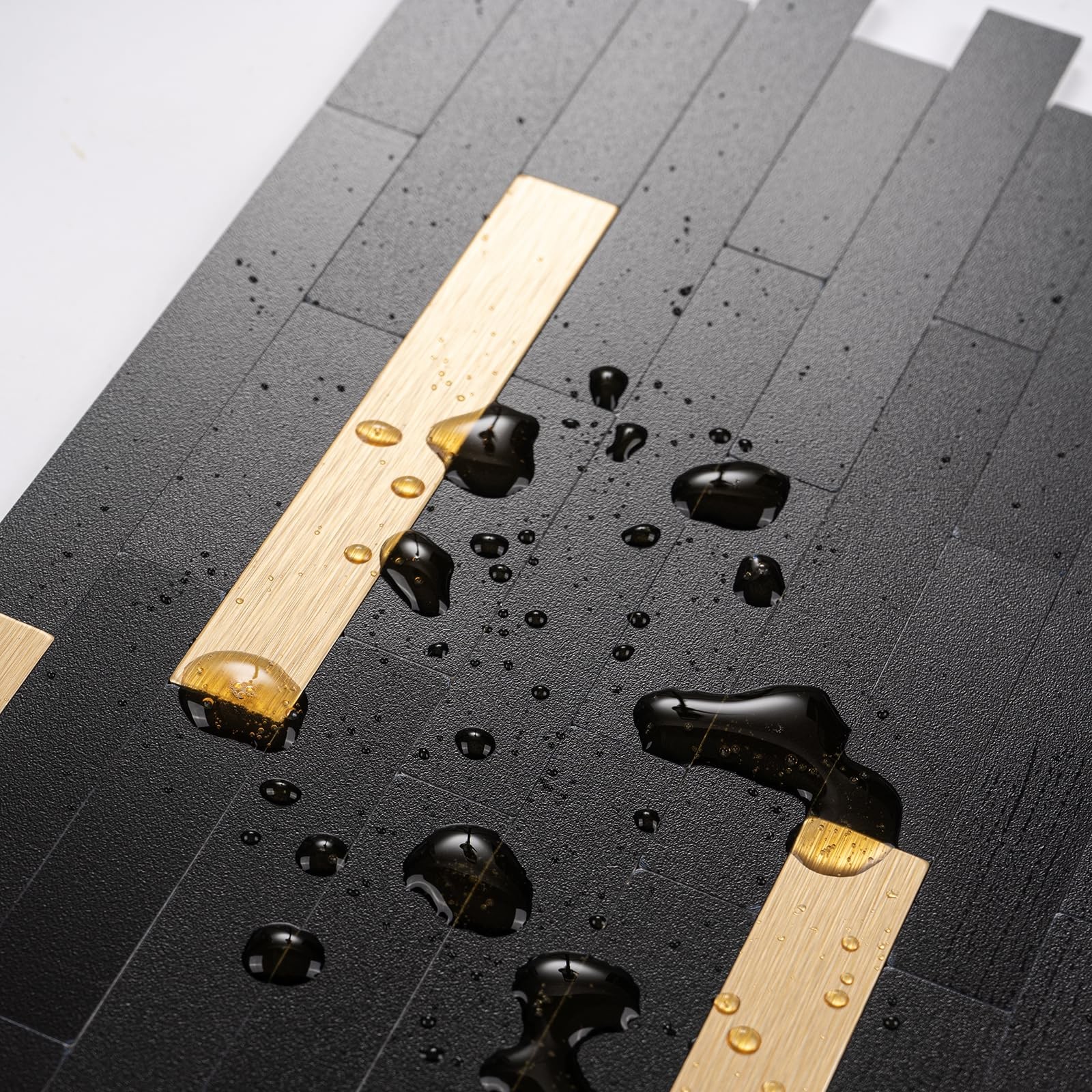 StyloVue 20 Sheets Peel and Stick Tile Backsplash, Black with Metal Gold Look…