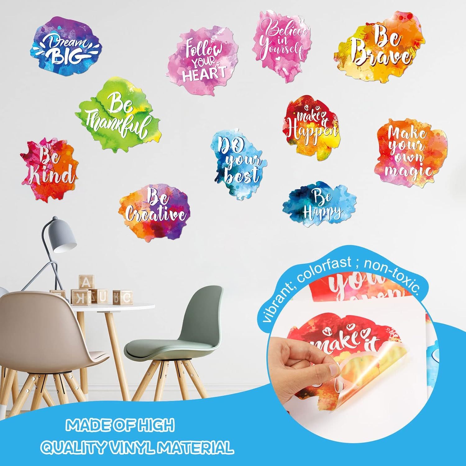 6 Sets/12 Pcs Back to School Inspirational Classroom Wall Decal Watercolor Motiv