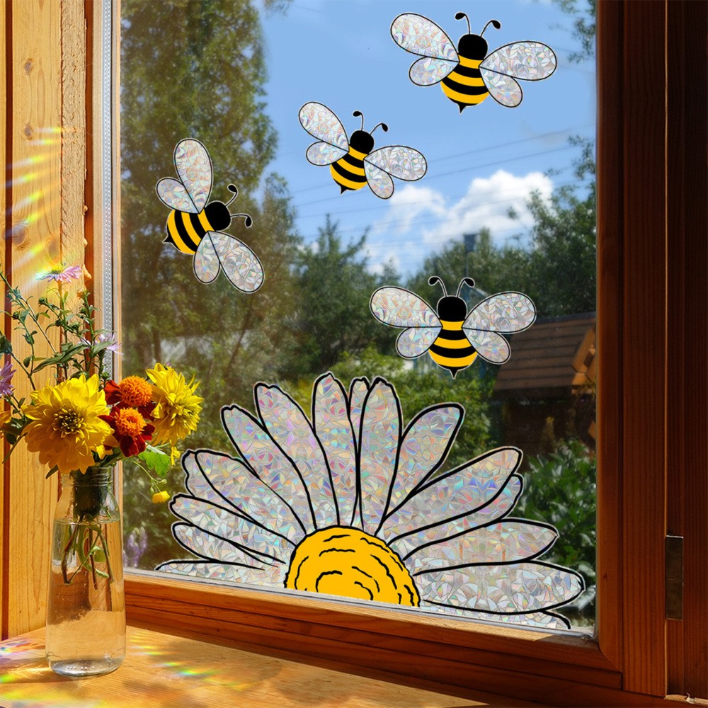 Sunflower Bees Style Glass Sticker DIY Honeybee Window Stickers Wall Decals
