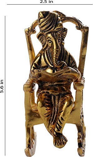 Aluminium Handcrafted Ganpati Sitting on Chair Idol Lord Ganesha Reading Ramayan